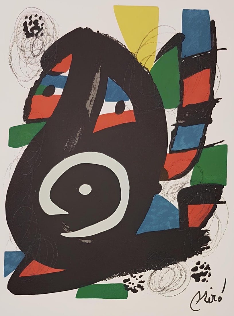 Joan Miro, Composition (Mourlot 1212-1225; Cramer 248), La melodie acide, Limited Edition Lithograph: Lithograph on velin d'Arches paper. Paper size: 12.95 x 9.76 inches. Excellent condition. Signed in the plate, as issued. Notes: From the folio, La melodie acide, XIV lithographies originales de Joan