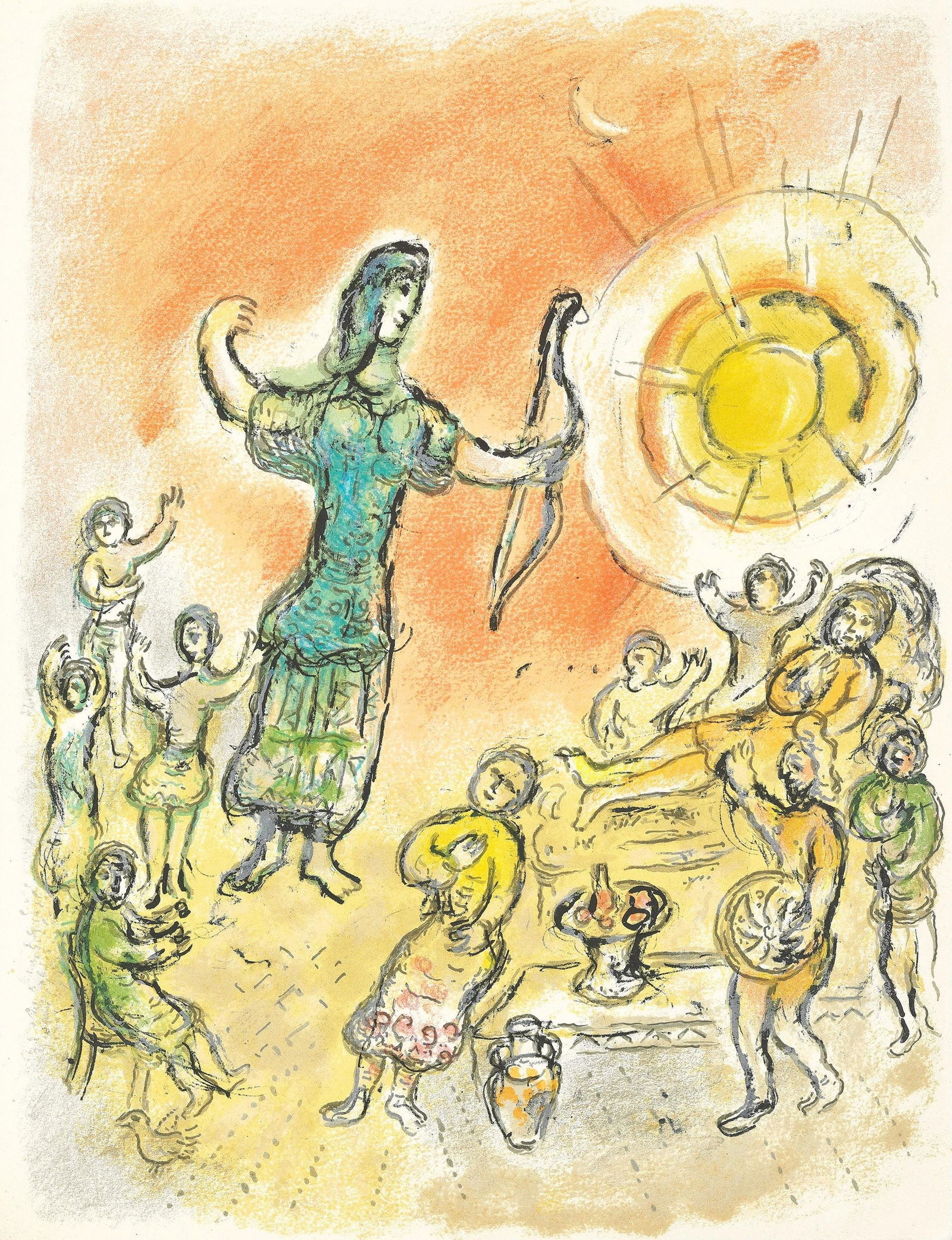 Marc Chagall, Der Bogen des Odysseus, Homer, Die Odyssee, Limited Edition Lithograph: Lithograph on 250 g/m2 Butten Papierwerke Miliani AG, Fabriano paper. Paper Size: 14.88 x 11.69 inches. Inscription: Unsigned and unnumbered, as issued. Condition: Very good/excellent, consistent