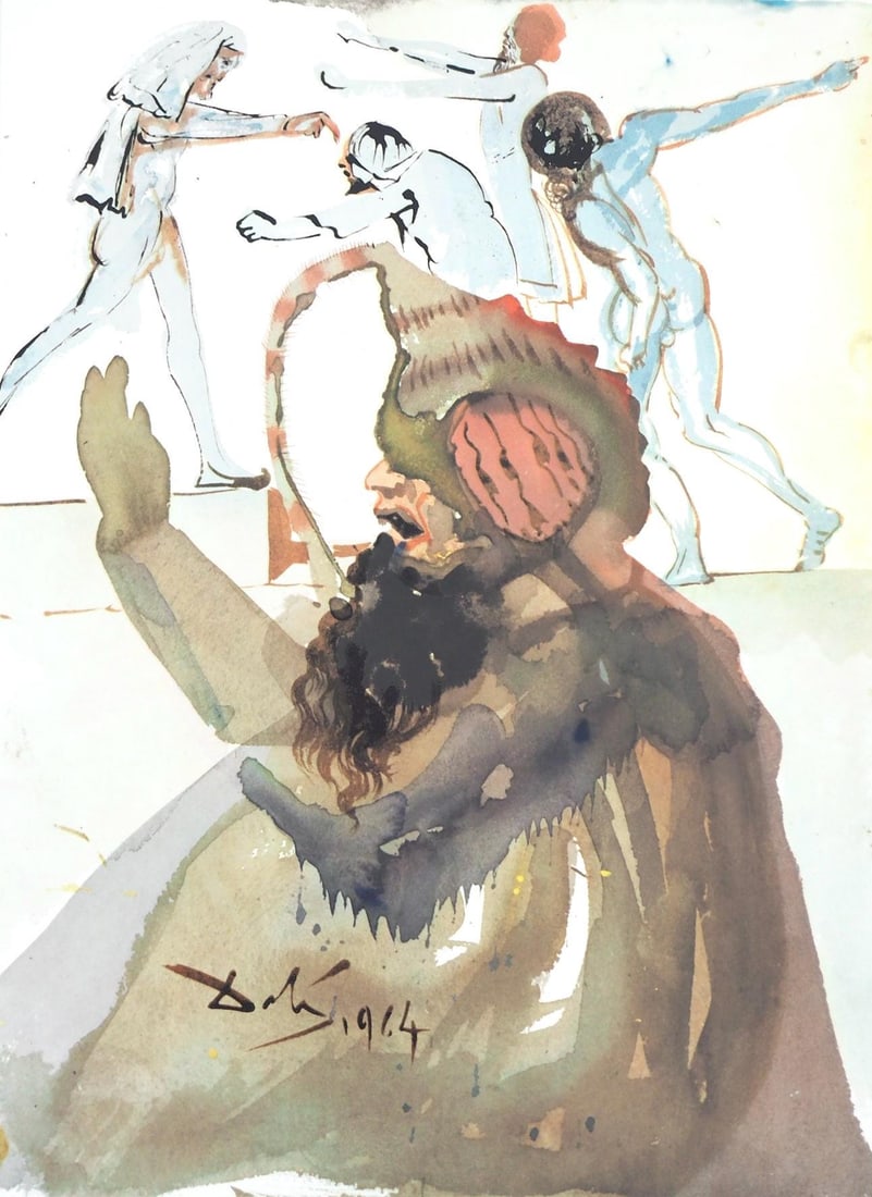 Salvador Dali, Composition (Michler/Lopsinger 1600; Field 69-3), Biblia Sacra, Limited Edition: Lithograph in colors on velin Fabriano charta ex meris pannis "ab alveo" manu fabricata, perlucidis figuris intexta paper. Paper size: 19 x 13.75 inches. Inscription: Signed in the plate and