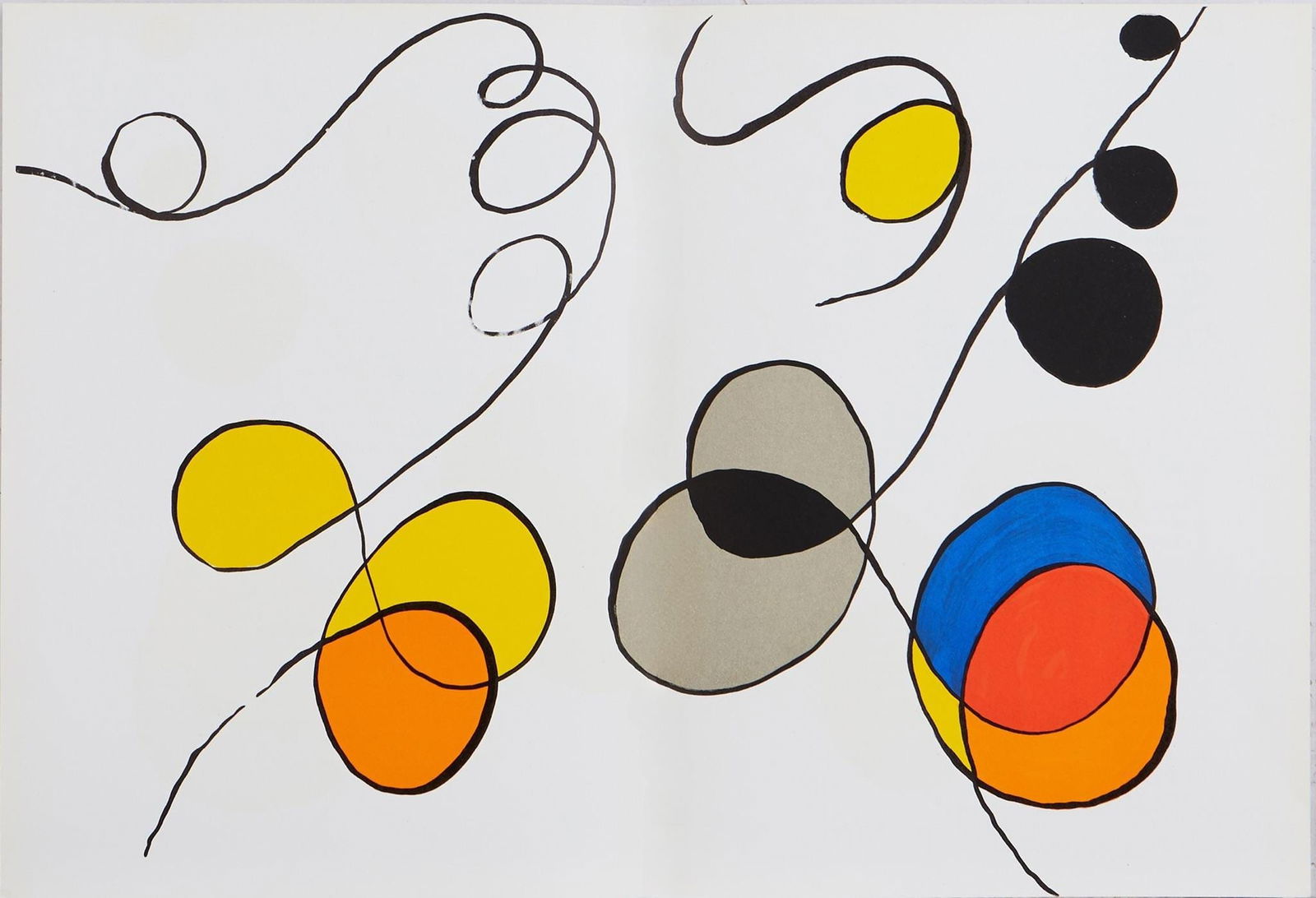 Alexander Calder, Composition, Derriere le miroir, Limited Edition Lithograph: Lithograph on velin paper. Paper Size: 15 x 22 inches. Excellent condition, with centerfold, as issued. Inscription: Unsigned and unnumbered, as issued. Notes: From Derriere le miroir, N deg 173, 1968