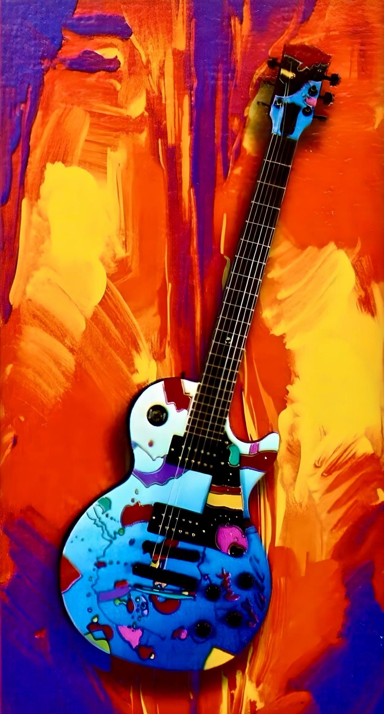 Peter Max, Rock N' Roll Guitar III, Hand Signed, Official Limited Edition Lithograph: Lithograph in colors on Lustro Saxony paper. Paper size: 4.12 x 2.43 inches. Inscription: Hand signed by Peter Max and numbered, as issued. Condition: Excellent. Notes: Published and printed by Via Ma