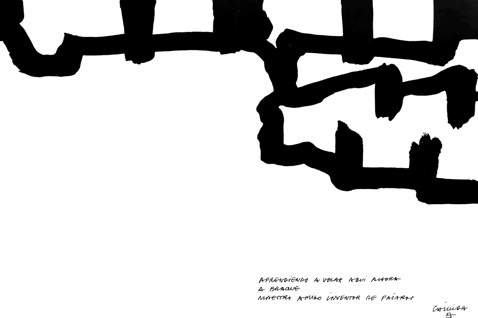 Eduardo Chillida, Poeme pour Georges Braque, L'Hommage a Georges Braque, Derriere le miroir, Limited: Lithograph on velin paper. Paper Size: 15 x 22 inches, with centerfold, as issued. Inscription: Signed in the plate and unnumbered, as issued, with poem (translated from French), "Learning to fly here