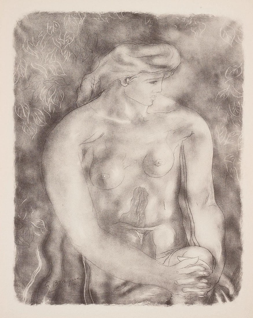 Georges Braque, Composition, Braque Espaces, 13 Dessins, Lavis, Aquarelles, Limited Edition: Lithograph and stencil on velin papier a la cuve du moulin richard de bas specialement filigrane pour cette edition paper. Paper size: 19.094 x 15.75 inches. Excellent condition. Inscription: signed i