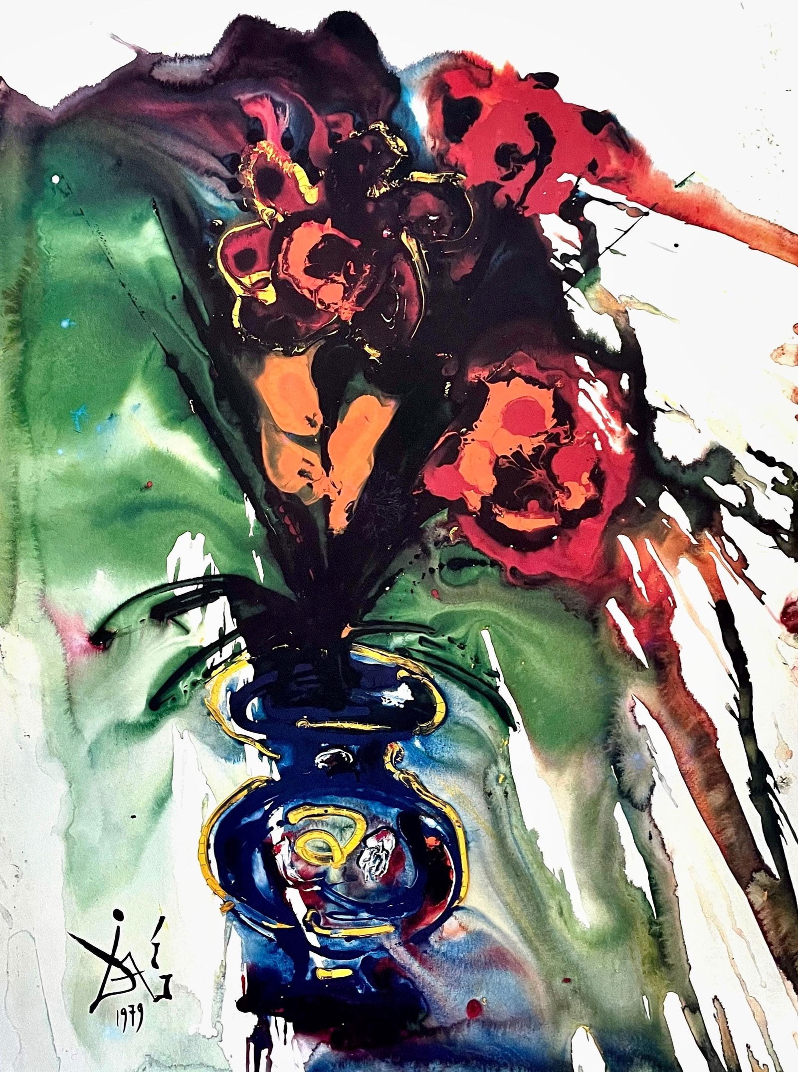 Salvador Dali, Surrealist Bouquet, Fac-simile Signed, Limited Edition Lithograph: Lithograph in colors on wove paper. Paper size: 33 x 25 inches. Inscription: Fac-simile signed and numbered, as issued. Condition: Excellent. Notes: Published by Max Inter, Ltd., Burbank; printed by