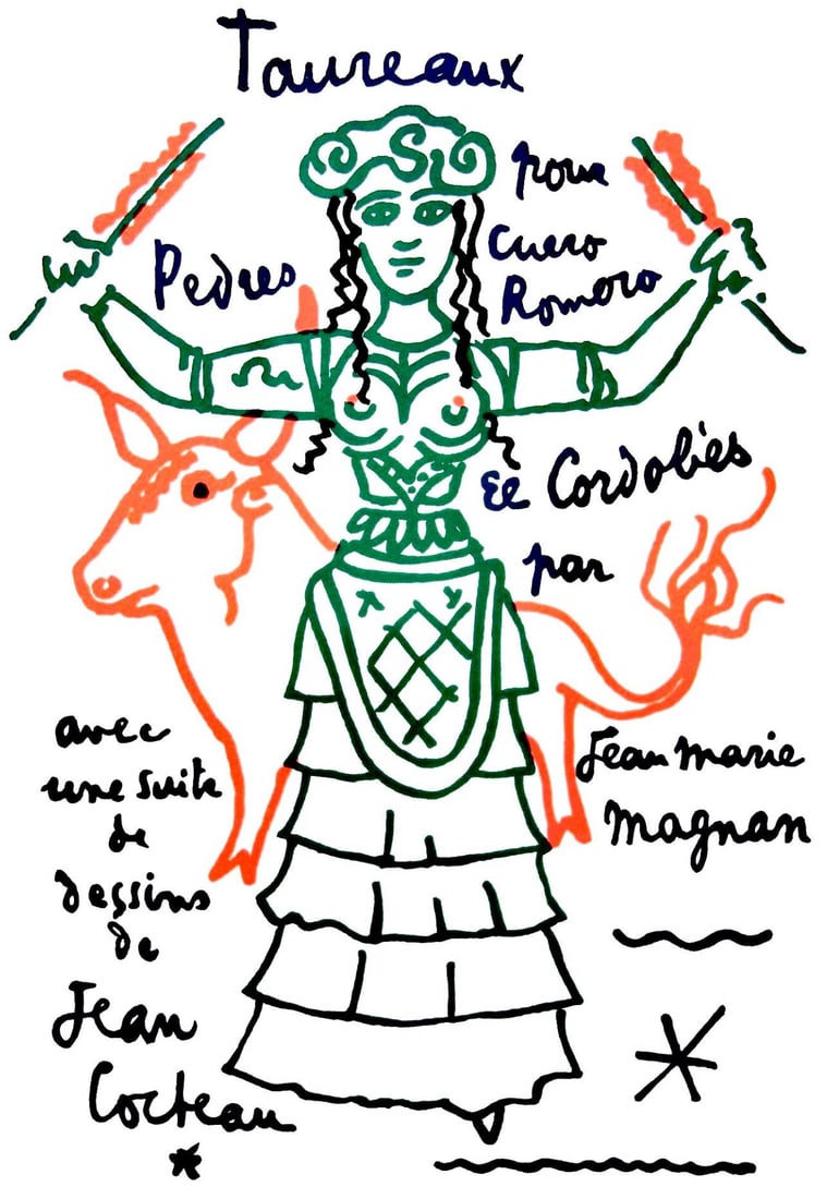 Jean Cocteau, Composition, Taureaux, Lithographies de Jean Cocteau, Limited Edition Lithograph (1 of 4)