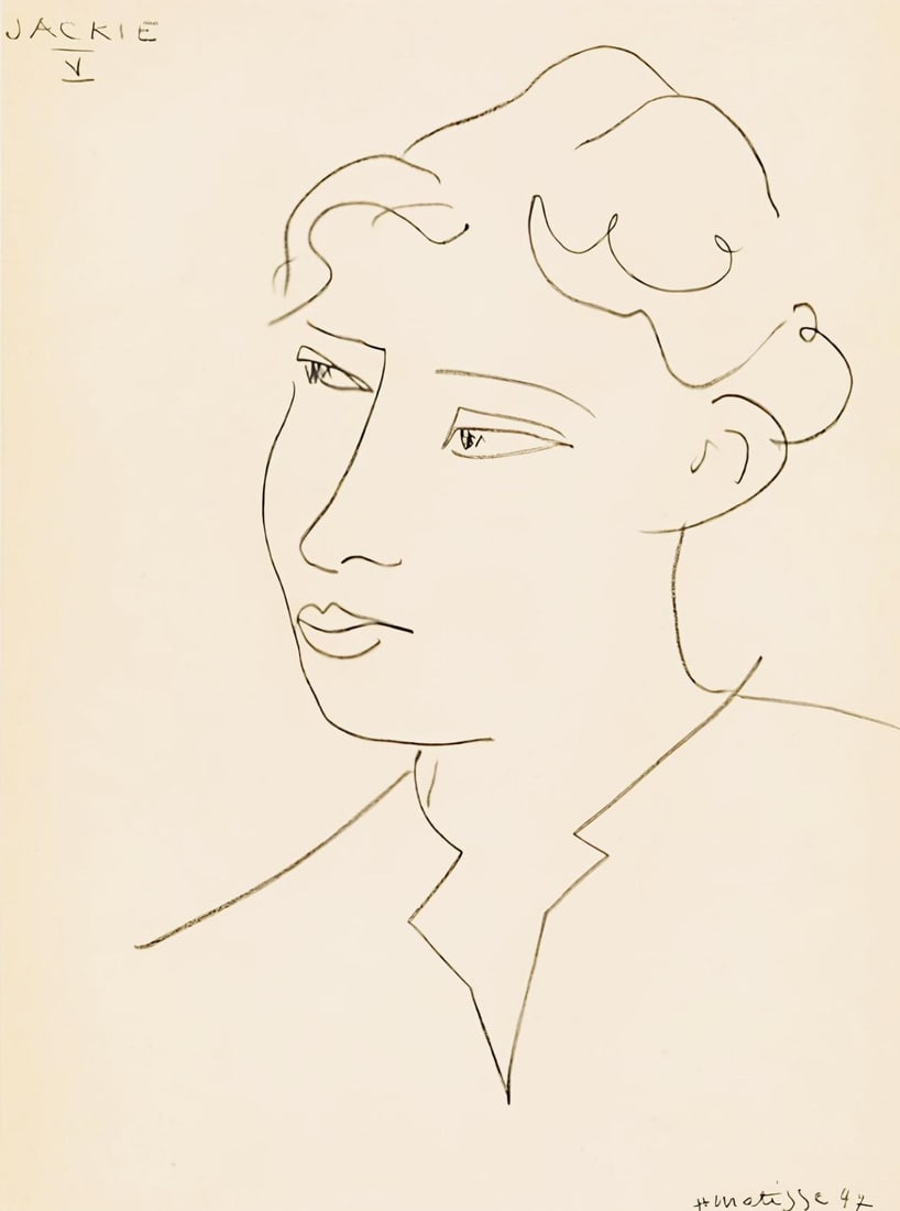 Henri Matisse, Mademoiselle Jacqueline Matisse, Portraits par Henri Matisse, Limited Edition: Heliogravure on velin paper, mounted on velin paper backing sheet, as issued. Paper Size: 12 x 9.25 inches; image size: 9.05 x 6.69 inches. Inscription: Signed in the plate and unnumbered, as issued.