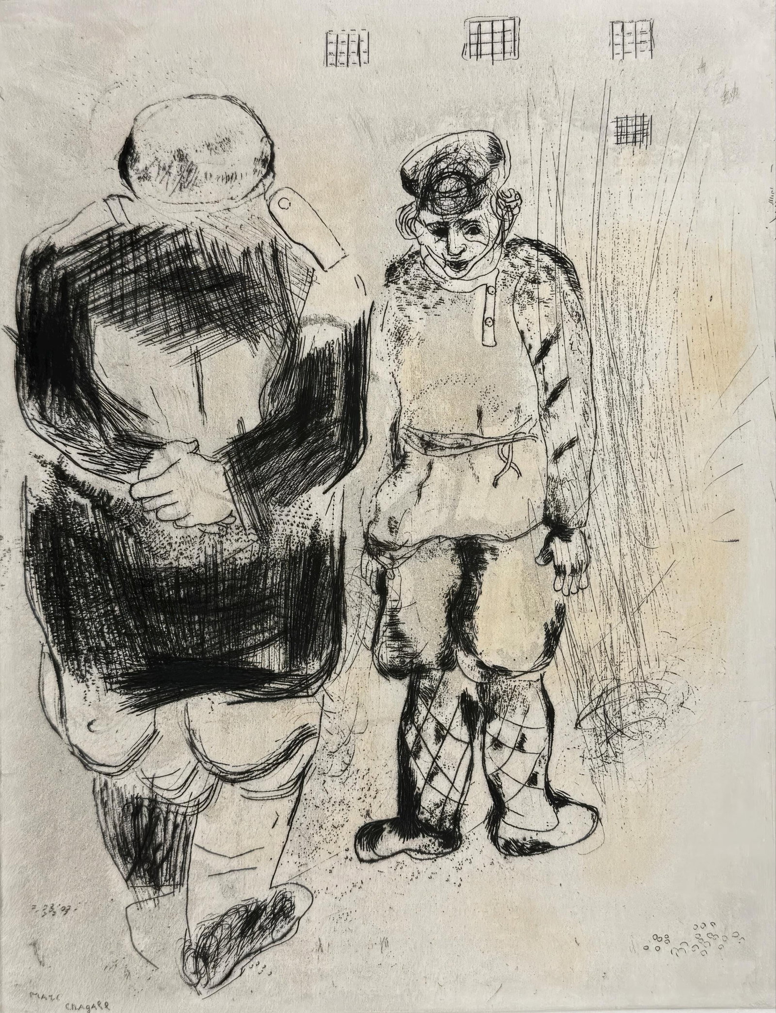 Marc Chagall, The Man Without a Passport Before the Captain-Ispravnik, from Dead Souls, Limited: This exquisite etching by Marc Chagall (1887-1985), titled L'homme sans passeport devant le Capitaine-Ispravnik (The Man Without a Passport Before the Captain-Ispravnik), originates from the celebrate