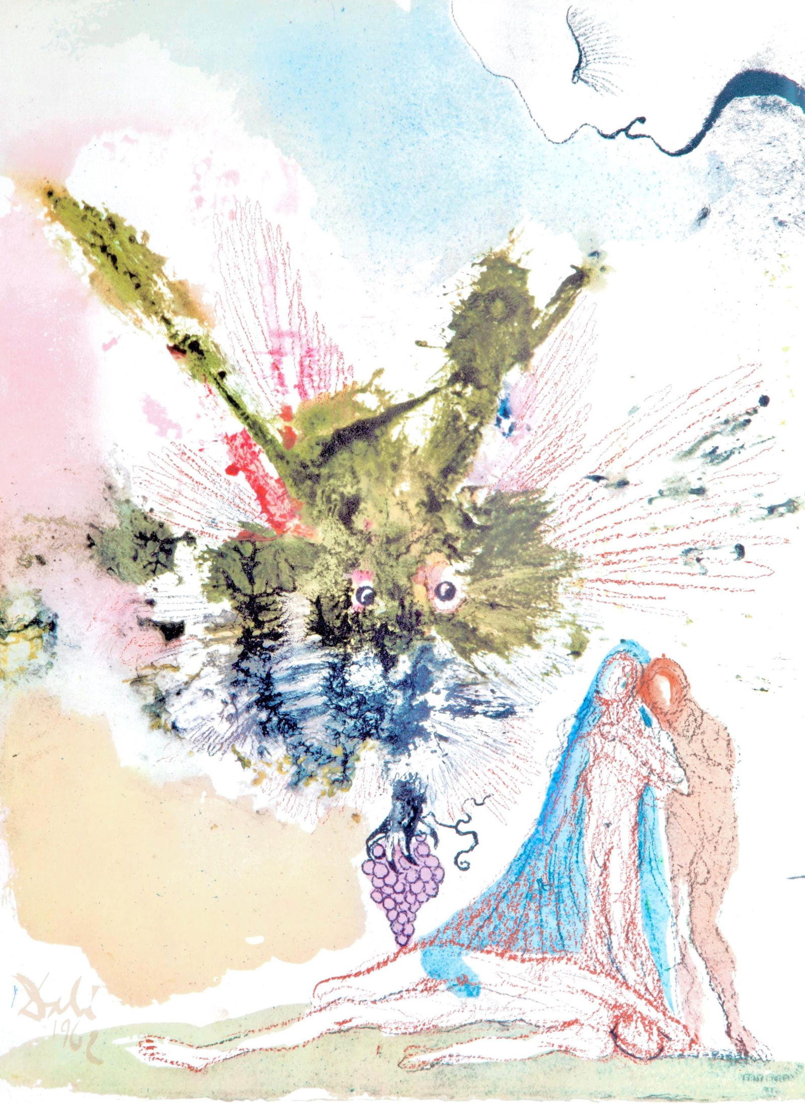 Salvador Dali, Composition (Michler/Lopsinger 1600; Field 69-3), Biblia Sacra, Limited Edition: Lithograph in colors on velin Fabriano charta ex meris pannis "ab alveo" manu fabricata, perlucidis figuris intexta paper. Paper size: 19 x 13.75 inches. Inscription: Signed in the plate and unnumbere