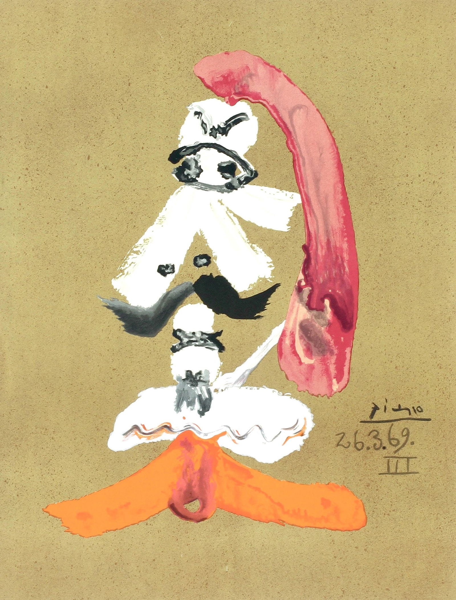 Pablo Picasso, Composition (Orozco 207-261), Vingt-Neuf Portraits Imaginaires, Limited Edition: Lithograph on velin d'Arches paper. Paper size: 25.75 x 19.625 inches. Excellent condition. Signed in the plate, as issued. Notes: From the folio, Picasso, Vingt-Neuf Portraits Imaginaires, 1969.