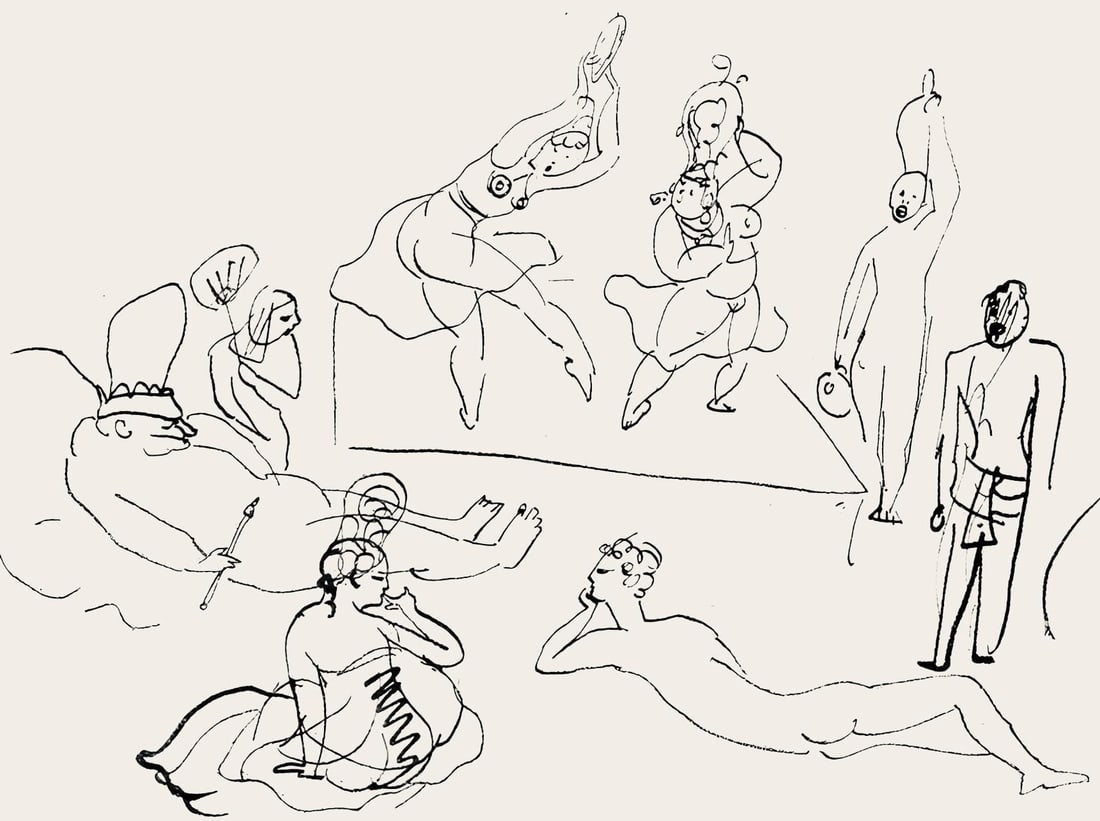 Pablo Picasso, Composition (Hodorisch B2), Le manuscrit trouve dans un chapeau, Limited Edition: Lithograph on velin des papeteries Lafuma paper. Paper size: 8.27 x 12.2 inches. Excellent condition, with centerfold, as issued. Unsigned and unnumbered, as issued. Notes: From the album, Le manuscri