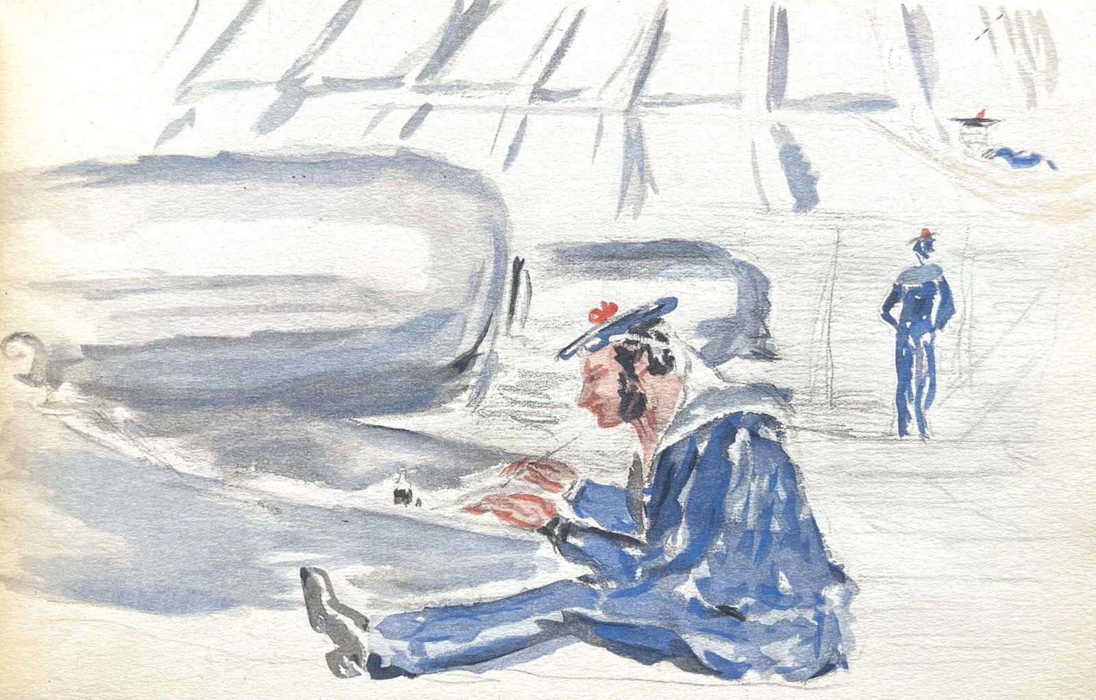 Henri de Toulouse-Lautrec, Composition, Toulouse-Lautrec, Album De Marine, Limited Edition: Lithograph and stencil on Papeteries de Rives paper. Paper size: 5.71 x 8.86 inches. Excellent condition. Inscription: Unsigned and unnumbered, as issued. Notes: From the album, Toulouse-Lautrec