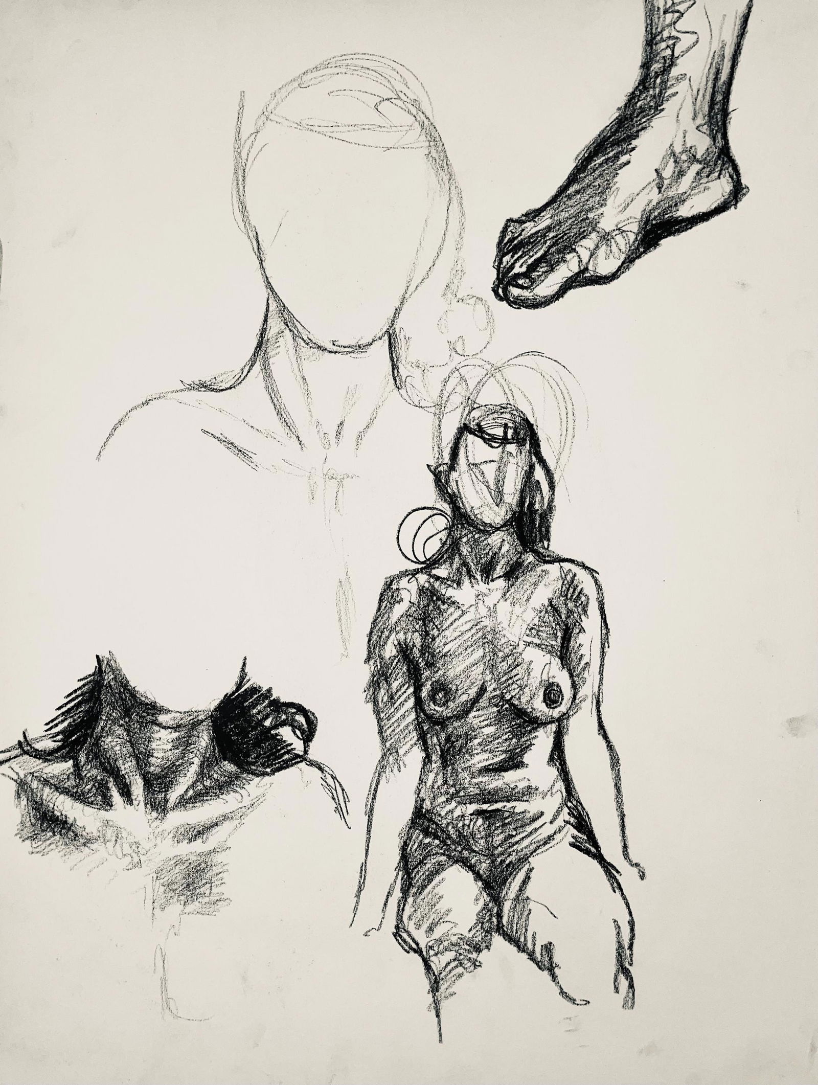 Ian Hornak, Renaissance Female Nude Figure Study, 1963, Original Drawing: Charcoal on velin paper, circa 1963. Paper Size: 23 x 18 inches. Good condition, consistent with age. Inscription: Unsigned, Estate stamped, verso. Provenance: Estate of Ian Hornak, East Hampton. Note