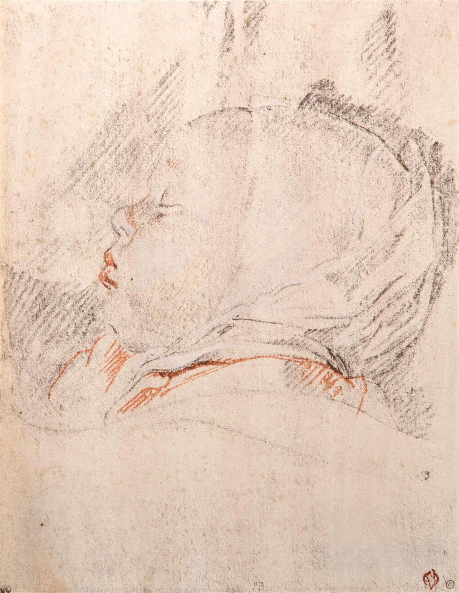 Cornelis de Vos, Sleeping child, Limited Edition Lithograph and Pochoir, 1968: This exquisite lithograph and pochoir by Cornelis de Vos (1584-1651), titled Enfant endormi (Sleeping child), originates from the 1968 folio Visages d Enfants. Quinze Dessins de Durer a Dufy Appartena