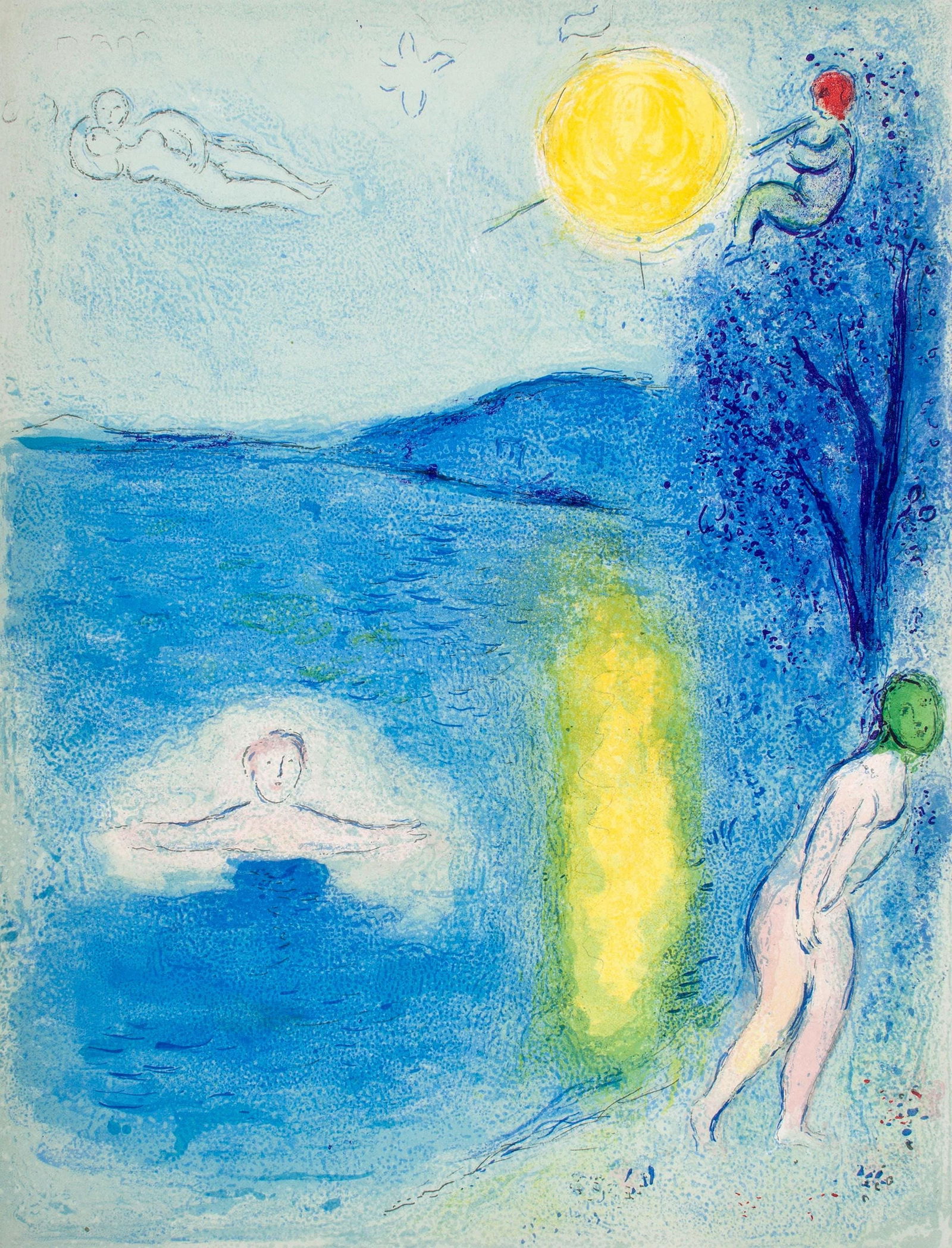 Marc Chagall, La saison d'ete, Daphnis et Chloe, Limited Edition Heliogravure: Heliogravure on velin paper. Paper Size: 12.5 x 9.5 inches. Inscription: Unsigned and unnumbered, as issued. Condition: Very good/excellent, consistent with age. Notes: From the album, Daphnis and Chl