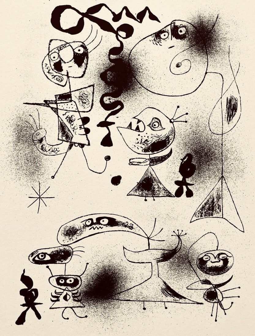 Joan Miro, Composition, The Prints of Joan Miro, Limited Edition Etching: Etching on velin paper. Inscription: Unsigned and unnumbered, as issued. Paper Size: 11 x 8.5 inches. Excellent condition. Notes: From the folio, The Prints of Joan Miro, Fall, 1947. Published by Curt