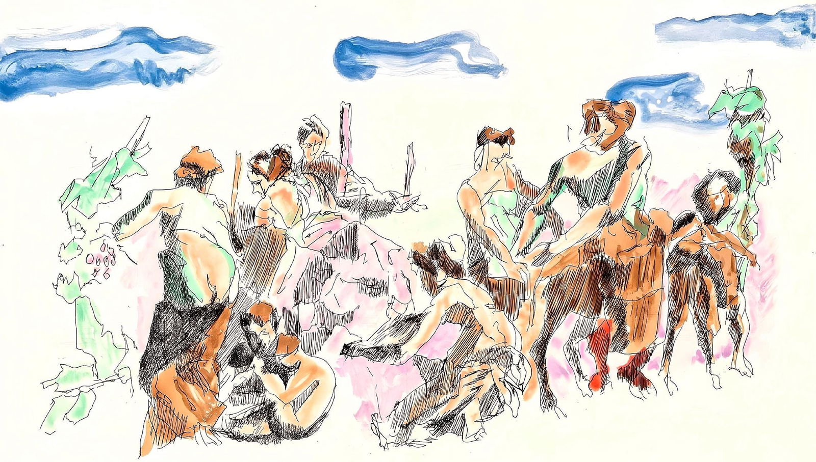 Jacques Villon, Composition (Ginestet/Pouillon 42-64), Hesiode, Les Travaux et les Jours, Limited: Etching on velin de Rives paper. Paper size: 15.75 x 24 inches. Excellent condition, with centerfold, as issued. Unsigned and unnumbered, as issued. Notes: From the folio, Hesiode, Les Travaux et les