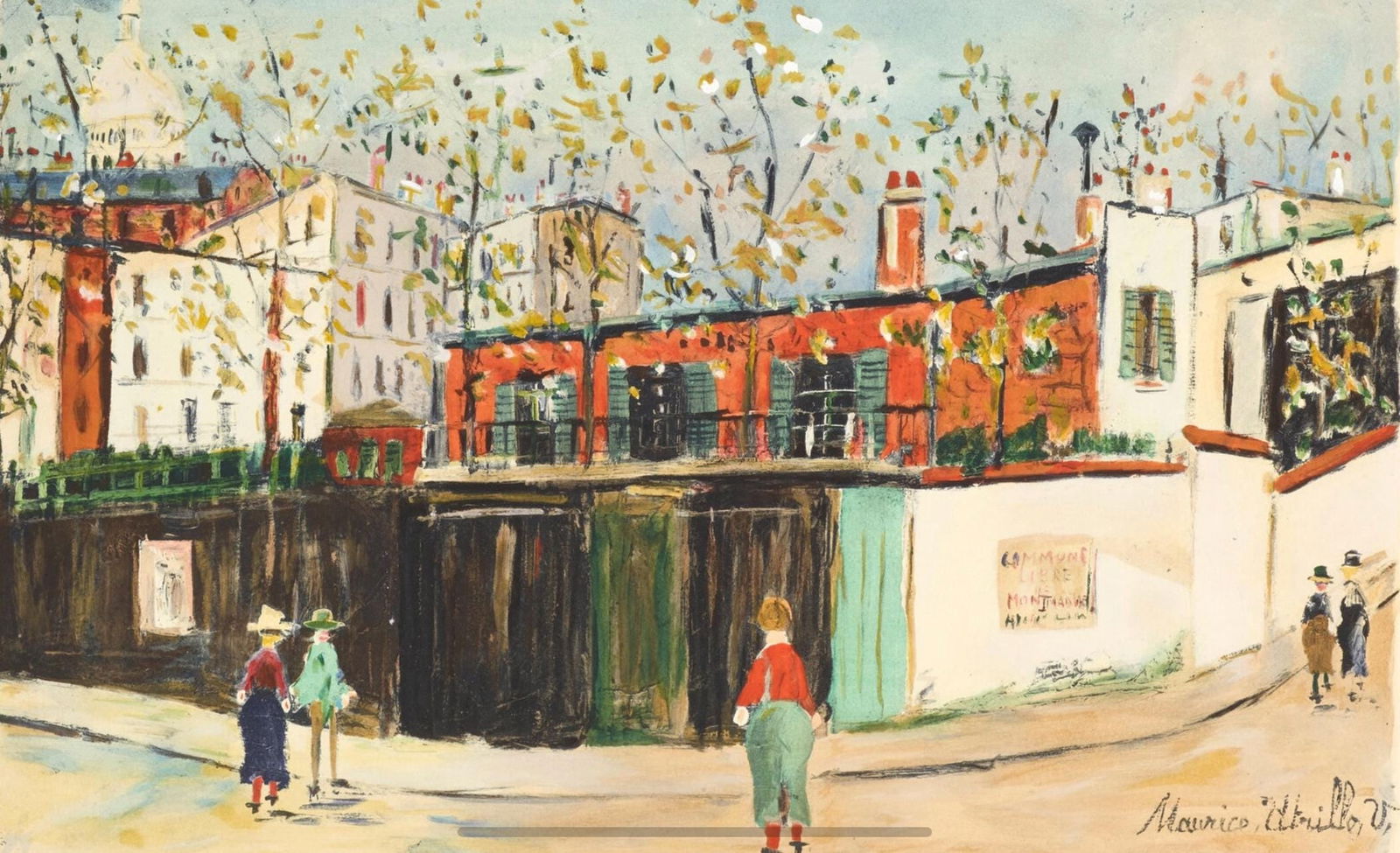 Maurice Utrillo, Montmartre, Douze Contemporains, Limited Edition Lithograph: Lithograph and stencil on velin paper. Paper size: 13.25 x 18.25 inches. Excellent condition. Unsigned and unnumbered, as issued. Notes: From the folio, Douze Contemporains, 1959. Published by