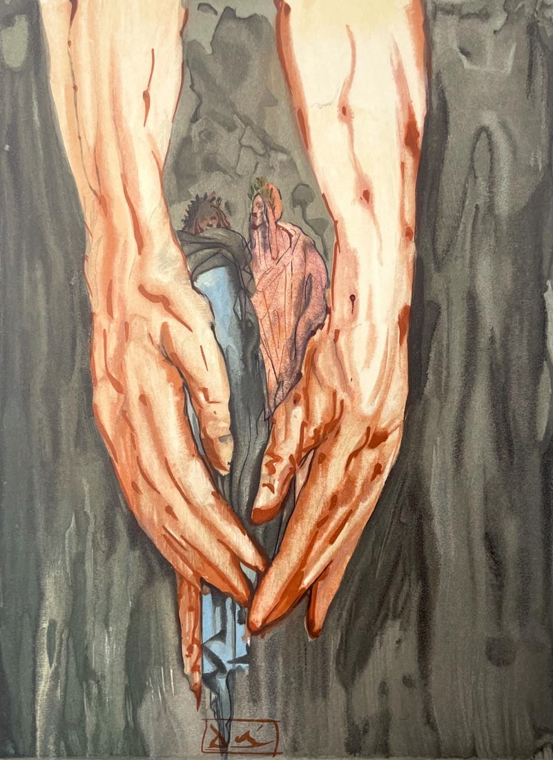 Salvador Dali, Holle XVI (Michler/Lopsinger 1039-1138; Field 189-200), Die Gottliche Komodie,: Woodcut in colors on velin de Rives BFK paper, mounted on velin d'Arches support, as issued. Paper size: 13 x 10.375 inches. Inscription: Signed in the block, and unnumbered, as issued. Catalogue rais