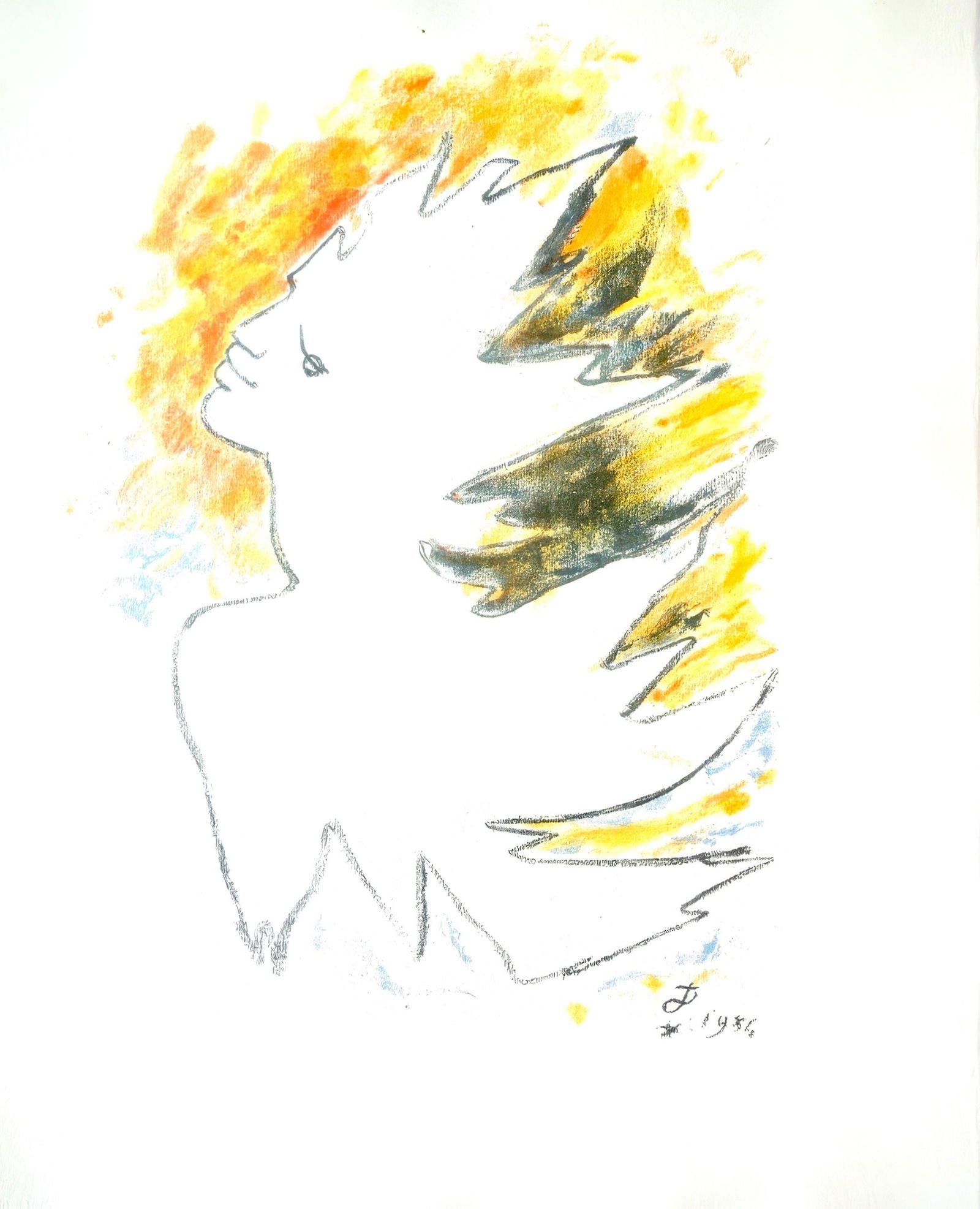 Jean Cocteau, Untitled, from Under the Coat of Fire, Limited Edition Lithograph, 1955: This exquisite lithograph by Jean Cocteau (1889-1963), titled Sans titre (Untitled), originates from the 1955 album Sous le manteau de feu, Poems, douze lithographies originales de Jean Cocteau de l'A