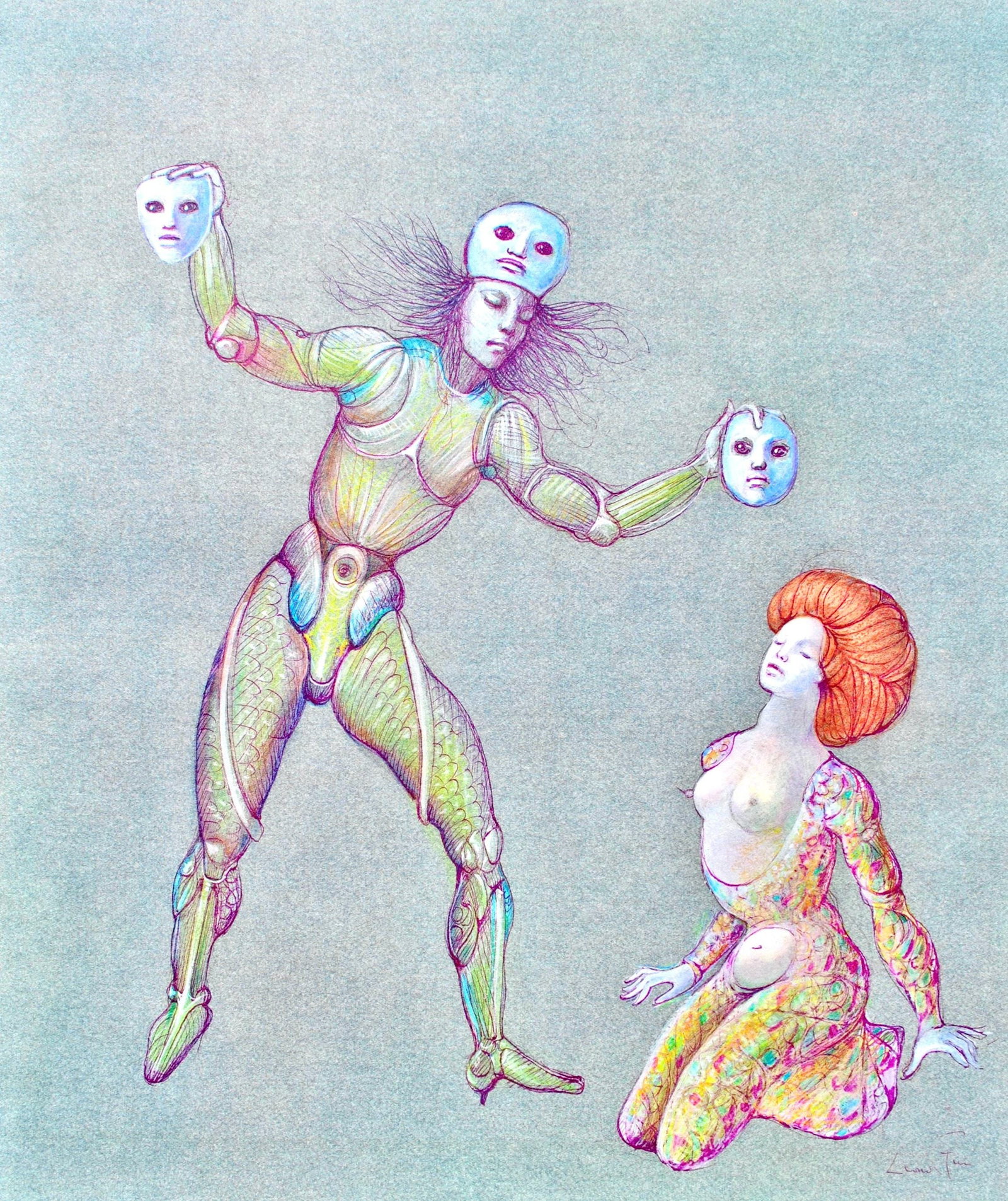 Leonor Fini, Composition, Fruits de la Passion, XXe siecle, Limited Edition Heliogravure: Heliogravure on velin de Rives pur chiffon paper, manufactured by Les papeteries de Rives, Voiron, France. Paper Size: 16.93 x 14.17 inches. Inscription: Signed in the plate and unnumbered, as issued.