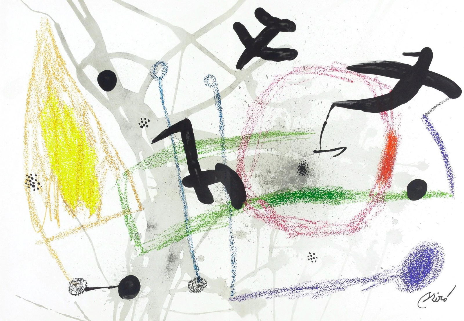 Joan Miro, Composition (Mourlot, 1051-1072), Maravillas con Variaciones acrosticas en el Jardin de: Lithograph on velin d'Arches paper. Paper Size: 19.5 x 28.25 inches, with centerfold, as issued. Inscription: Signed in the plate and unnumbered, as issued. Catalogue raisonne references: Cramer, Patr