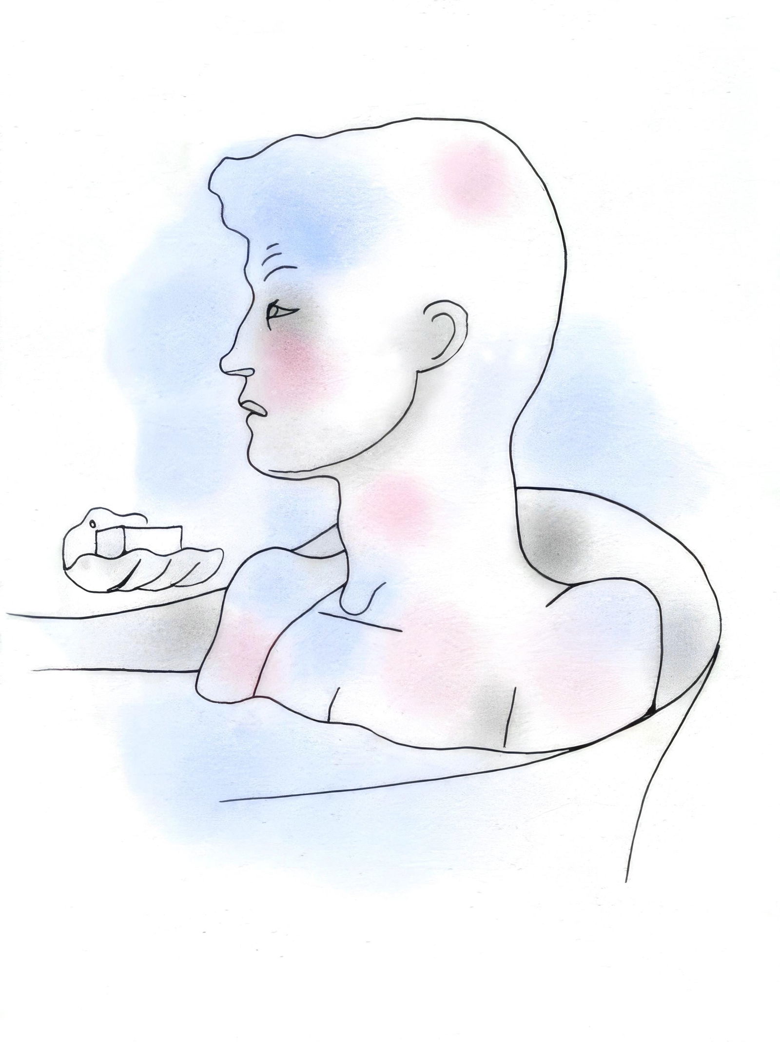 Jean Cocteau, Untitled, from The White Book, Limited Edition Lithograph and Pochoir, 1930: Jean Cocteau (1889-1963); Sans titre (Untitled), 1930. Lithograph and pochoir with hand coloring on velin d'Arches paper. Paper size 11.81 x 9.06 inches. Unsigned and unnumbered, as issued. Printed by