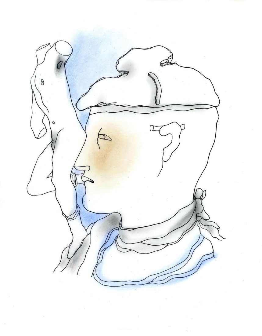 Jean Cocteau, Untitled, from The White Book, Limited Edition Lithograph and Pochoir, 1930: Jean Cocteau (1889-1963); Sans titre (Untitled), 1930. Lithograph and pochoir with hand coloring on velin d'Arches paper. Paper size 11.81 x 9.06 inches. Unsigned and unnumbered, as issued. Printed by