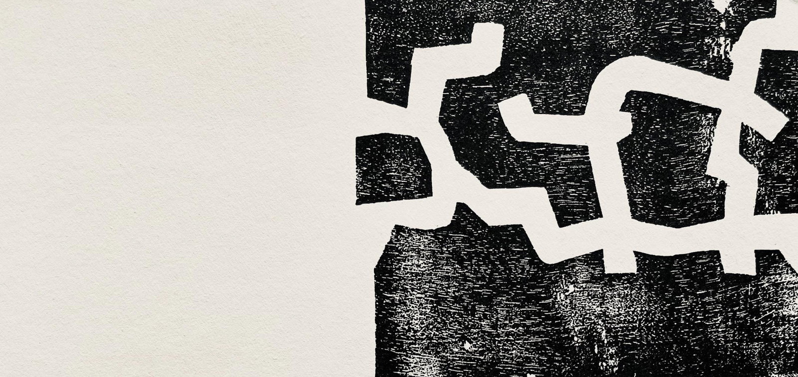 Eduardo Chillida, Composition, Derriere le miroir, Limited Edition Woodcut: Woodcut on velin paper. Paper size: 15 x 11 inches. Excellent condition. Inscription: Unsigned and unnumbered, as issued. Notes: From Derriere le miroir, N deg 174, 1968. Published by Aime Maeght, Edi