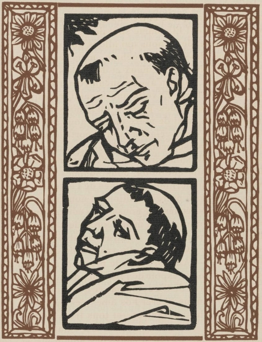 Emile Bernard, Composition (Morane, No. 100), Les Petites Fleurs de St. Francoise, Limited Edition: Wood engraving on verge d'Arches paper. Paper size: 12.8125 x 9.8125 inches. Excellent condition. Unsigned and unnumbered, as issued. Notes: From the volume, Les Petites Fleurs de St. Francois, 1928.