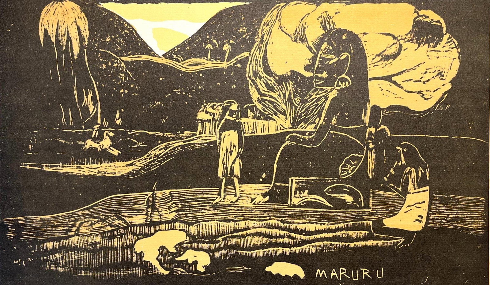 Paul Gauguin, Offerings of Gratitude (Maruru), Gauguin, Limited Edition Woodcut: Woodcut on velin Utopian paper. Paper Size: 13 x 17 inches. Excellent condition. Inscription: Unsigned and unnumbered, as issued. From the folio, Gauguin, A portfolio of 12 color woodblocks, Paul Gaug