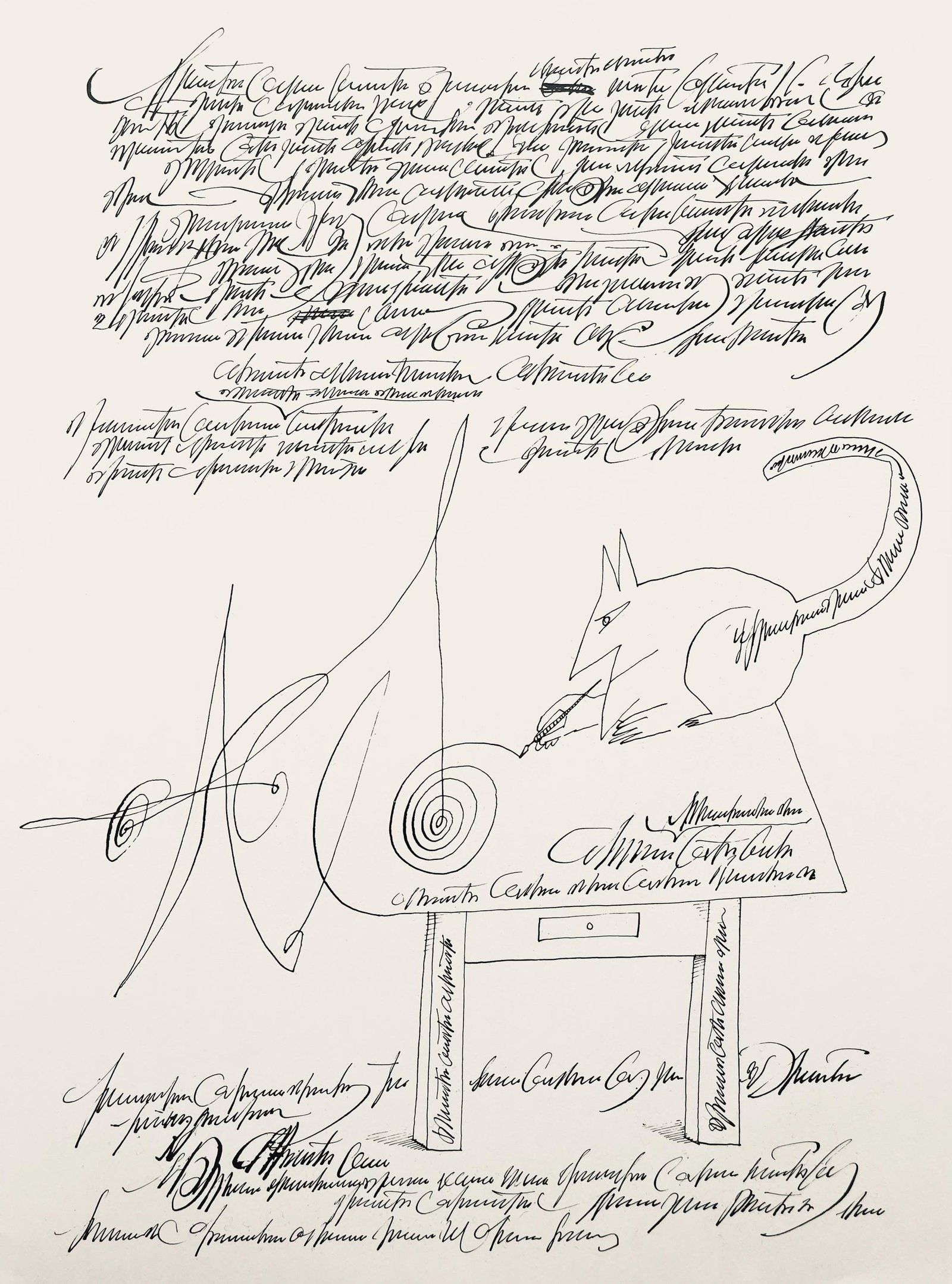 Saul Steinberg, Composition, Derriere le miroir, Limited Edition Lithograph: Lithograph on velin paper. Paper Size: 15 x 11 inches. Excellent condition. Inscription: Unsigned and unnumbered, as issued. Notes: From Derriere le miroir, N deg 157, 1966. Published by Aime Maeght,