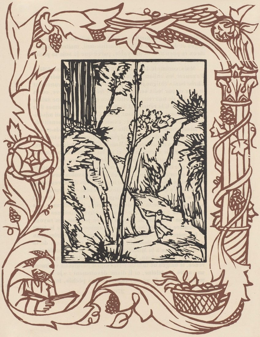 Emile Bernard, Composition (Morane, No. 100), Les Petites Fleurs de St. Francoise, Limited Edition: Wood engraving on verge d'Arches paper. Paper size: 12.8125 x 9.8125 inches. Excellent condition. Unsigned and unnumbered, as issued. Notes: From the volume, Les Petites Fleurs de St. Francois, 1928.