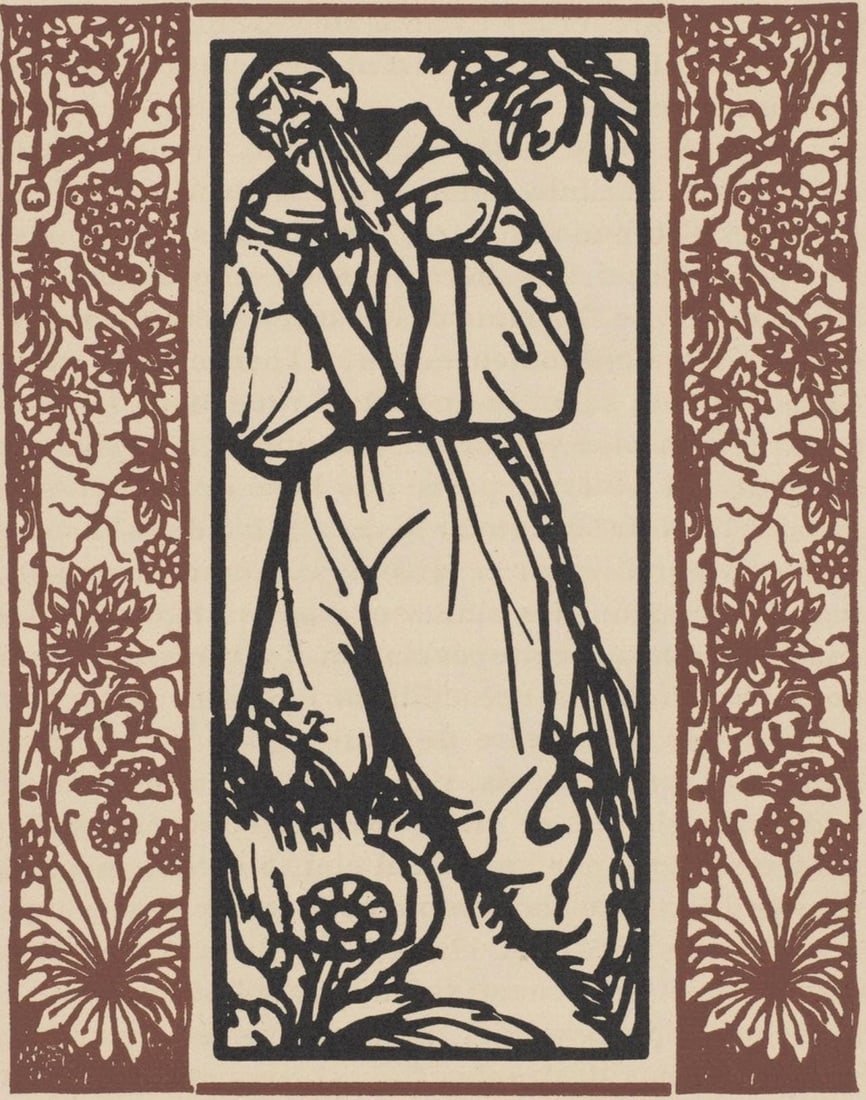 Emile Bernard, Composition (Morane, No. 100), Les Petites Fleurs de St. Francoise, Limited Edition: Wood engraving on verge d'Arches paper. Paper size: 12.8125 x 9.8125 inches. Excellent condition. Unsigned and unnumbered, as issued. Notes: From the volume, Les Petites Fleurs de St. Francois, 1928.