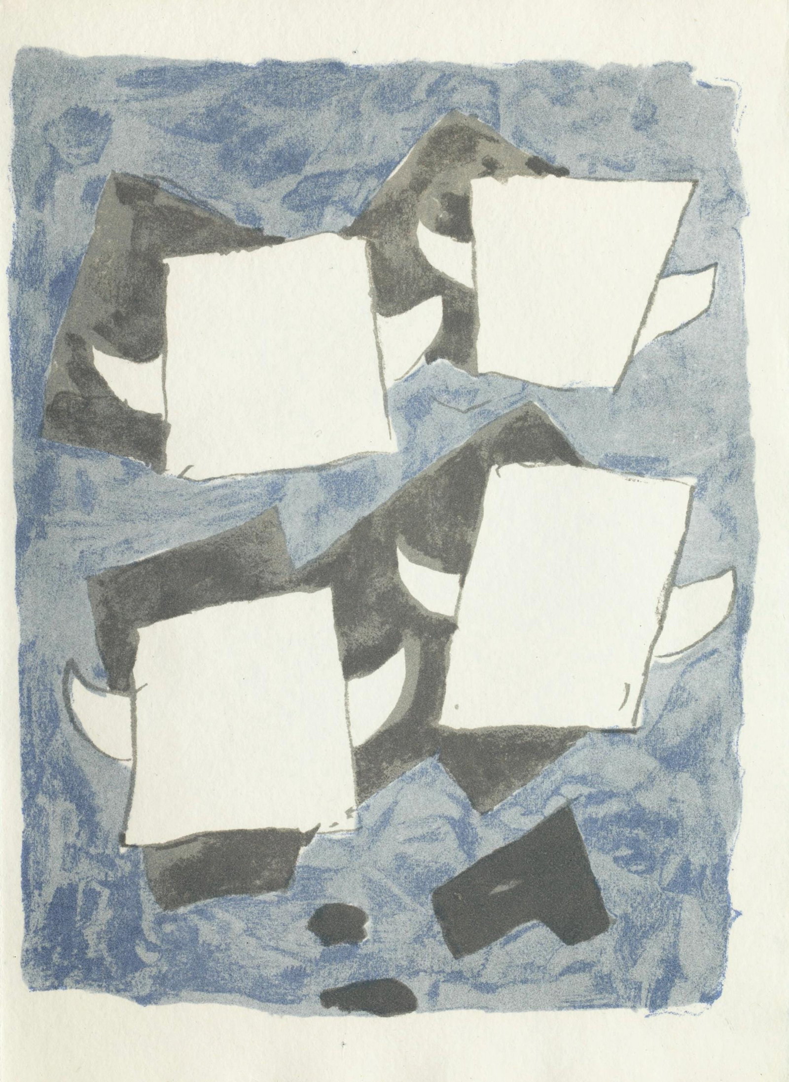 Georges Braque, Composition (Vallier 153), Le Tir a l'arc mis en lumiere par Georges Braque, Limited: Lithograph on velin pur Chiffon Moulin a papier Richard de Bas paper. Paper size: 9 x 6.5 inches. Excellent condition. Inscription: unsigned and unnumbered, as issued. Notes: from the folio, Le Tir a