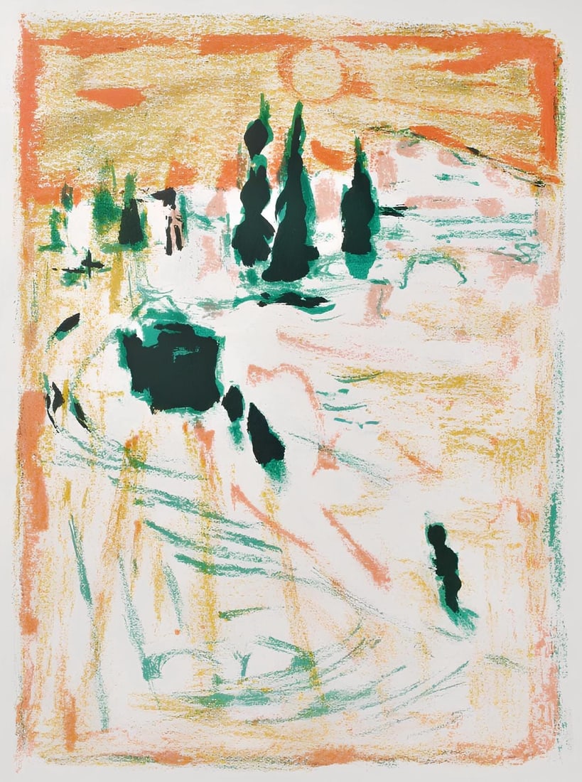 Alexandre Garbell, Composition, Œuvres completes d'Albert Camus, Limited Edition Lithograph: Lithograph on velin d'Arches filigrane paper. Paper Size: 11 x 8.5 inches. Excellent condition. Inscription: Unsigned and unnumbered, as issued. Notes: From the volume, Œuvres completes d'Albert Camu