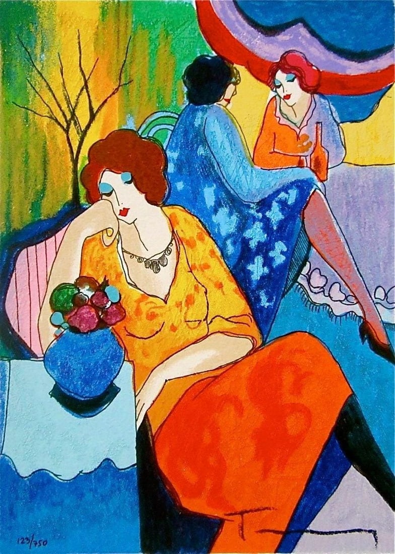 Itzchak Tarkay, Quiet Afternoon, Signed, Limited Edition Silkscreen: Silkscreen on velin paper. Paper Size: 13.5 x 10.75 inches. Inscription: Hand signed and numbered, as issued. Condition: Excellent. Notes: Published by Circle Fine Art Corporation, Chicago; printed by