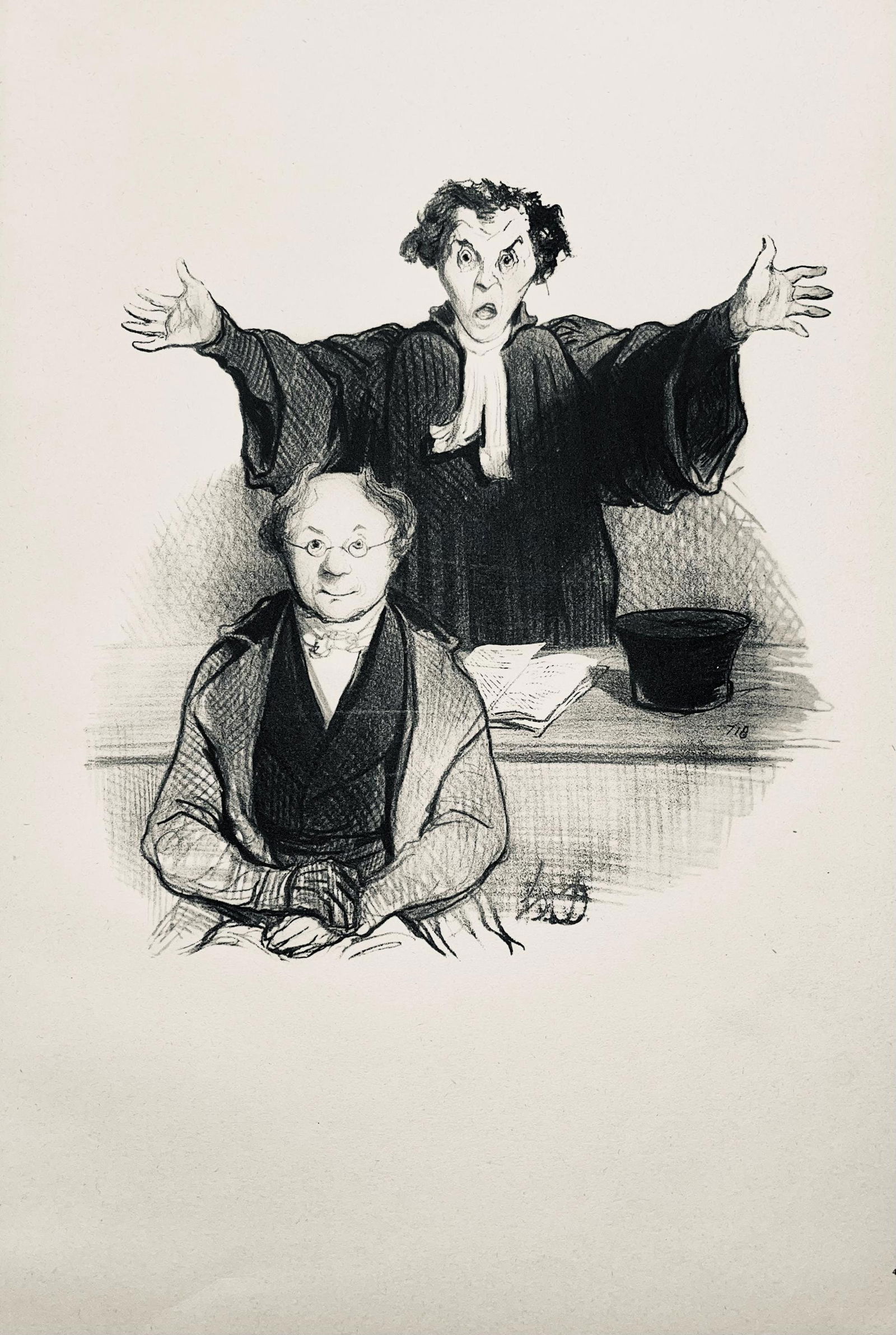Honore Daumier, Composition, Honore Daumier, Law and Justice, Limited Edition Lithograph: Lithograph on velin paper. Inscription: Unsigned and unnumbered. Paper Size: 14 x 10 inches. Excellent condition. Notes: From the folio, Honore Daumier, Law and Justice, Twenty-Four Lithographs, 1944.