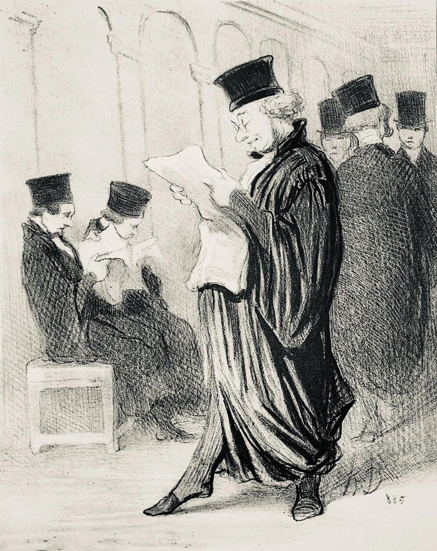 Honore Daumier, Composition, Honore Daumier, Law and Justice, Limited Edition Lithograph: Lithograph on velin paper. Inscription: Unsigned and unnumbered. Paper Size: 14 x 10 inches. Excellent condition. Notes: From the folio, Honore Daumier, Law and Justice, Twenty-Four Lithographs, 1944.