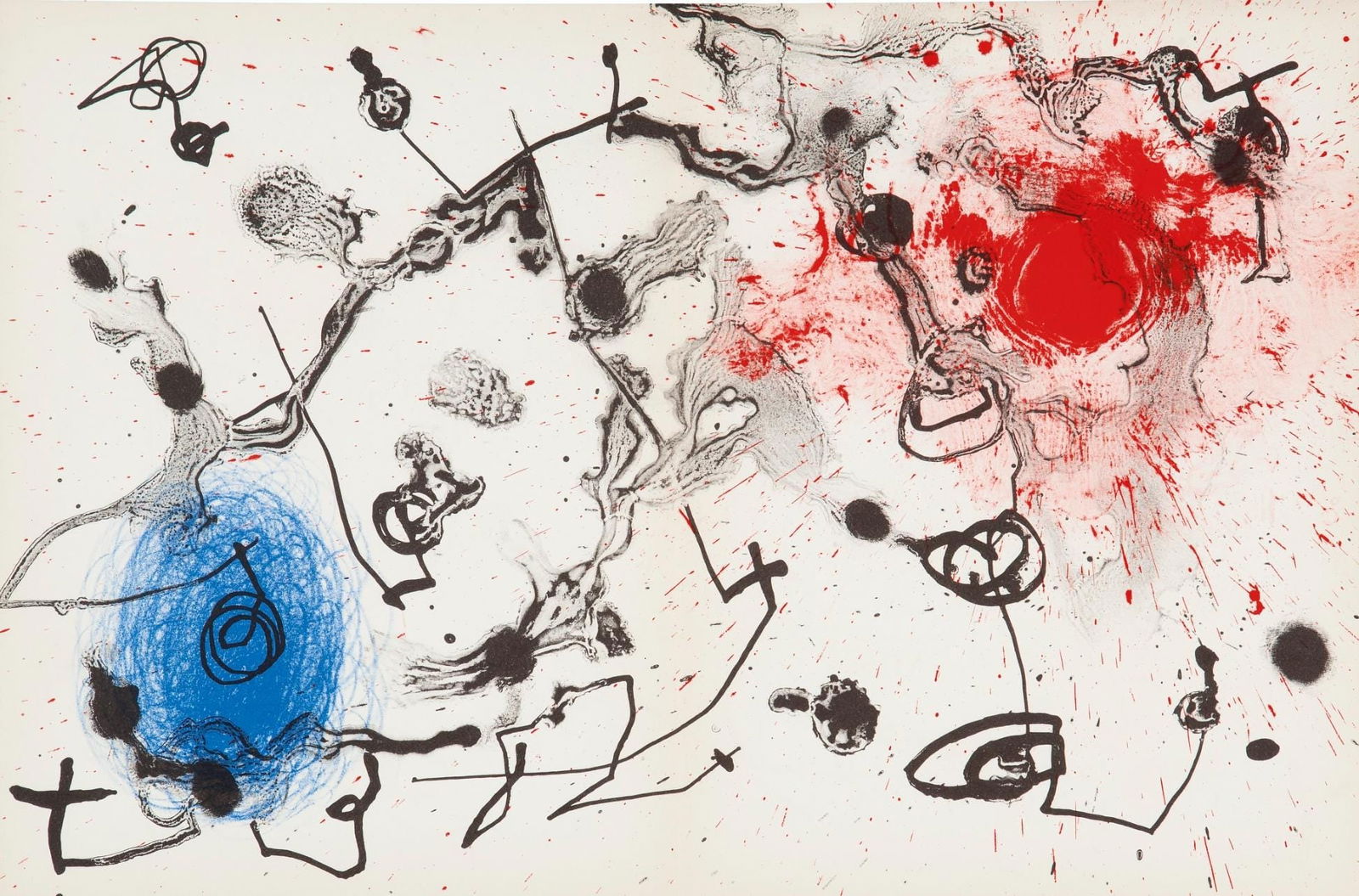 Joan Miro, Composition (Cramer 69; Dupin 292; Mourlot 286-294), Miro 1959-1960, Limited Edition: Lithograph on velin paper. Paper size: 13.24 x 20.48 inches. Excellent condition, with centerfold, as issued. Inscription: Unsigned and unnumbered, as issued. Notes: From folio, Miro 1959-1960, 1961.