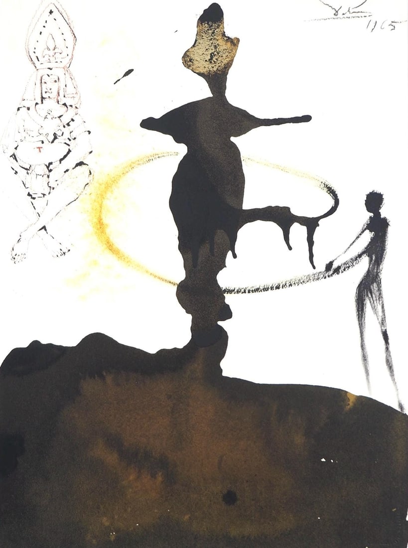 Salvador Dali, Composition (Michler/Lopsinger 1600; Field 69-3), Biblia Sacra, Limited Edition: Lithograph in colors on velin Fabriano charta ex meris pannis "ab alveo" manu fabricata, perlucidis figuris intexta paper. Paper size: 19 x 13.75 inches. Inscription: Signed in the plate and unnumbere