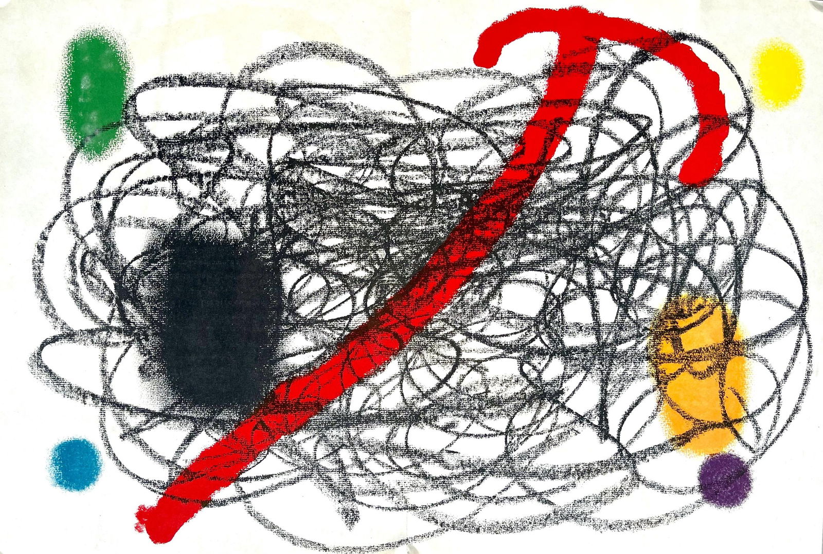 Joan Miro, Composition, Derriere le miroir, Limited Edition Lithograph: Lithograph on velin paper. Paper size: 15 x 22 inches. Excellent condition, with centerfold, as issued. Inscription: Unsigned and unnumbered, as issued. Notes: From volume, Derriere le miroir, N deg 1