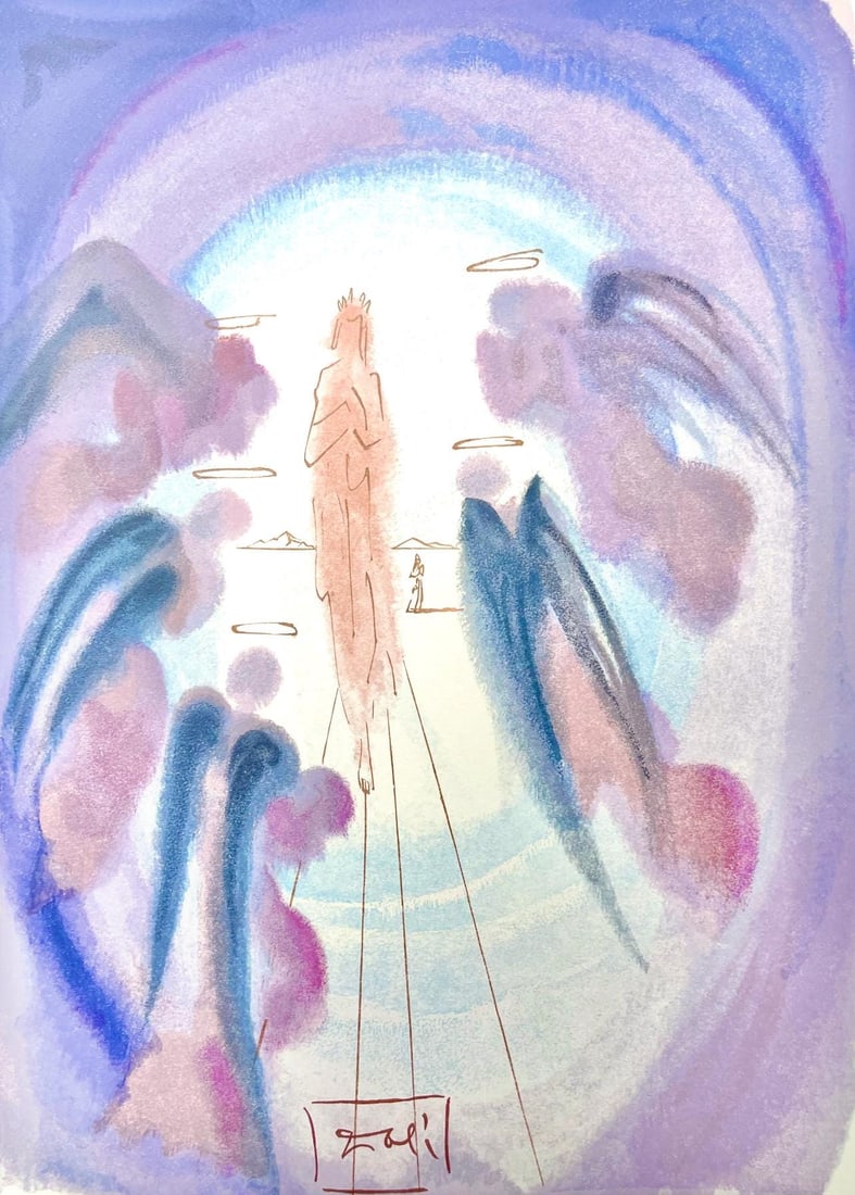 Salvador Dali, Paradies XXIV (Michler/Lopsinger 1039-1138; Field 189-200), Die Gottliche Komodie,: Woodcut in colors on velin de Rives BFK paper, mounted on velin d'Arches support, as issued. Paper size: 13 x 10.375 inches. Inscription: Signed in the block, and unnumbered, as issued. Catalogue rais