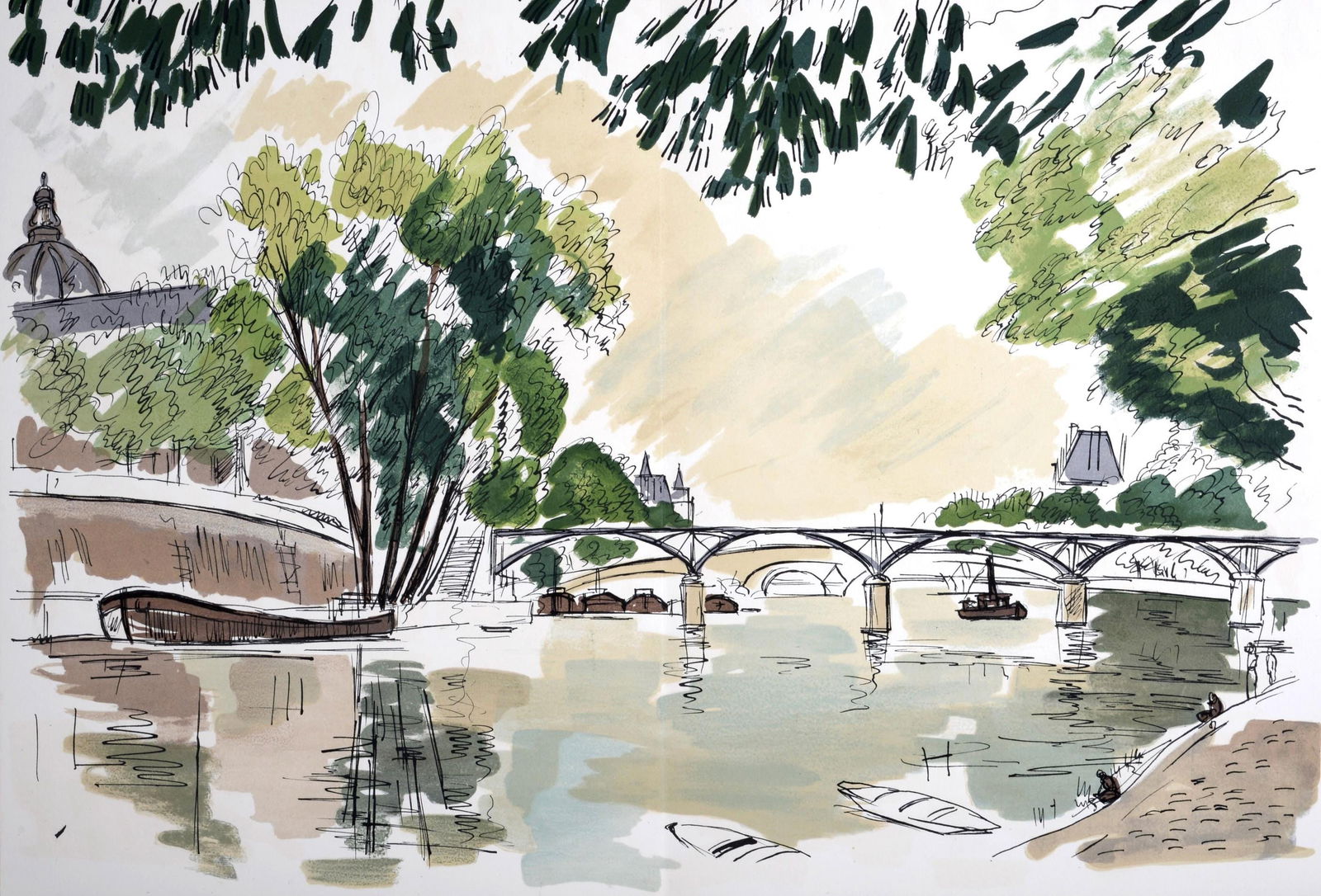 Andre Dunoyer de Segonzac, Composition, Regards sur Paris, Limited Edition Lithograph: Lithograph on velin d'Arches paper. Paper size: 15.5 x 24 inches. Excellent condition, with centerfold, as issued. Inscription: unsigned and unnumbered, as issued. Notes: from the folio, Regards sur P