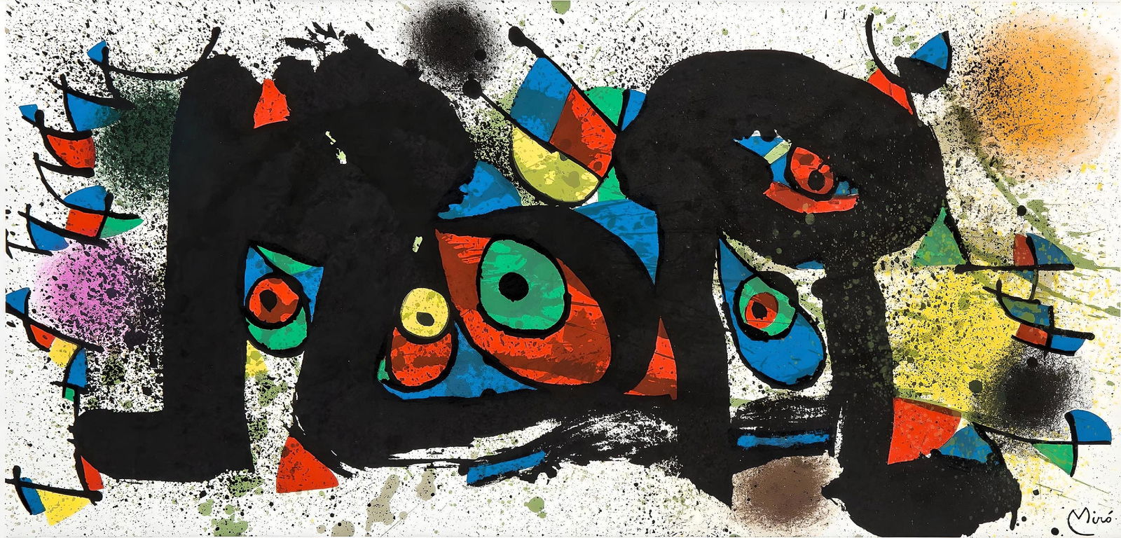 Joan Miro, Composition (Cramer 181; Mourlot 948), Limited Edition Lithograph: Lithograph on velin paper. Paper Size: 11 x 22 inches. Excellent condition, with centerfold, as issued. Inscription: Unsigned and unnumbered, as issued. Notes: Published by Maeght Editeur, Paris; prin