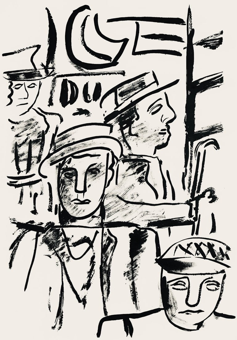 Fernand Leger, Composition, mes voyages: Lithograph on velin bouffant des Papeteries de Hauteville paper. Paper Size: 13.78 x 9.84 inches. Excellent condition. Unsigned and unnumbered, as issued. Notes: From the folio, Fernand Leger mes voya