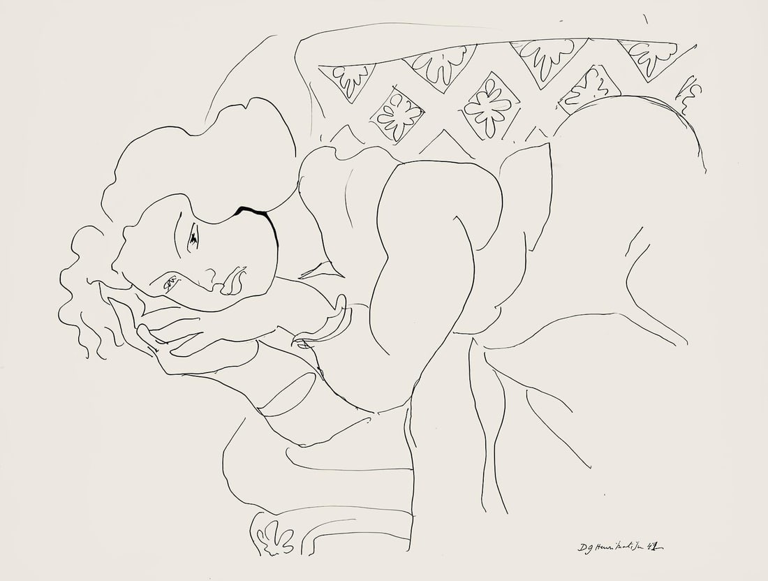 Henri Matisse, Serie D, var. 9 (Duthuit 9), Henri Matisse, Dessins, Themes et variations, Limited: Lithograph on velin pur fil paper. Paper Size: 9.625 x 12.875 inches. Excellent condition. Inscription: Signed in the plate and unnumbered, as issued. Notes: From the folio, Henri Matisse, Dessins,