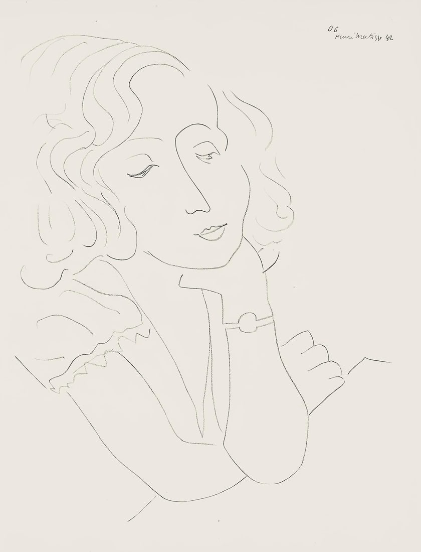 Henri Matisse, Serie O, var. 6 (Duthuit 9), Henri Matisse, Dessins, Themes et variations, Limited: Lithograph on velin pur fil paper. Paper Size: 12.875 x 9.625 inches. Excellent condition. Inscription: Signed in the plate and unnumbered, as issued. Notes: From the folio, Henri Matisse, Dessins, Th