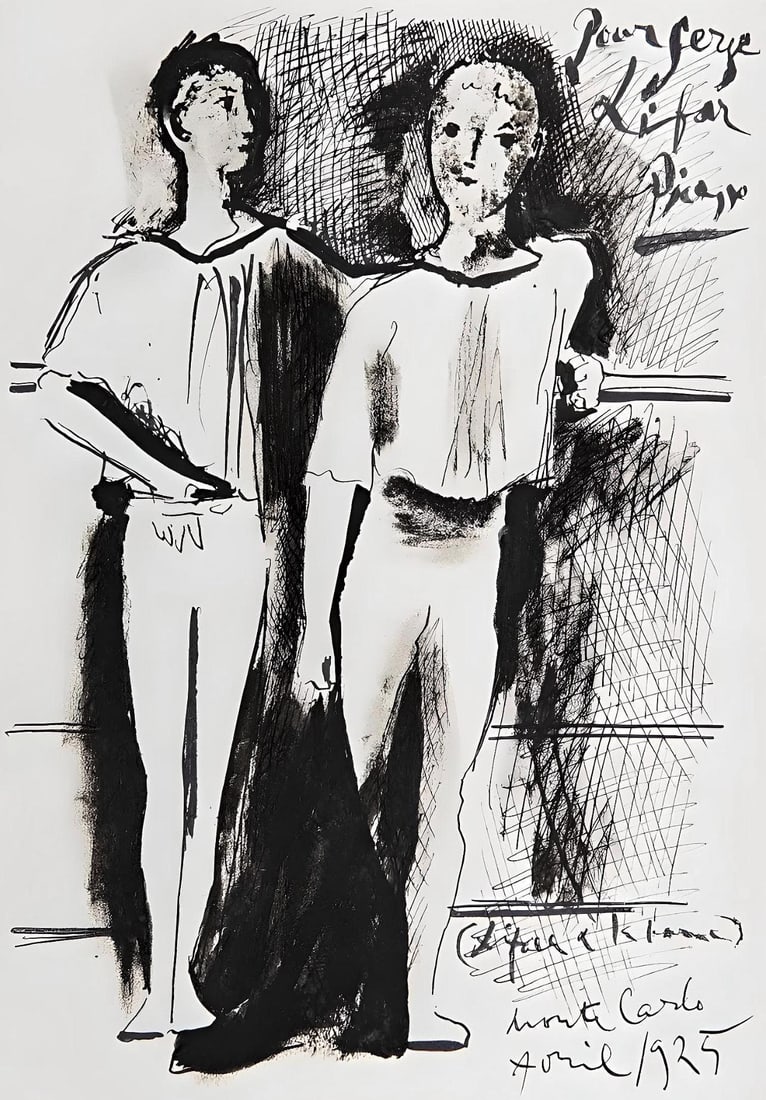 Pablo Picasso, Composition (Horodisch D10), Serge Lifar, Destin d'un danseur, Limited Edition: Lithograph on velin Saint-Vincent-de-Blanzat des Papeteries Navarre paper. Paper size: 11.22 x 9.055 inches. Excellent condition. Unsigned and unnumbered, as issued. Notes: From the album, Sources du