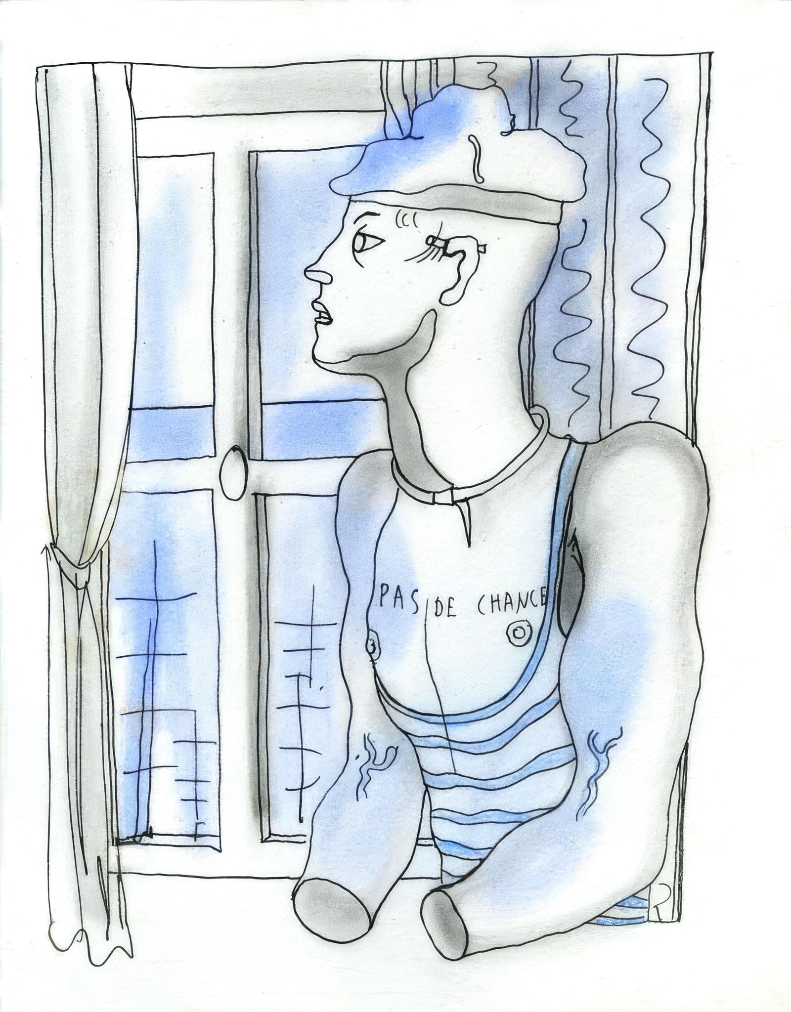 Jean Cocteau, Untitled, from The White Book, Limited Edition Lithograph and Pochoir, 1930: Jean Cocteau (1889-1963); Sans titre (Untitled), 1930. Lithograph and pochoir with hand coloring on velin d'Arches paper. Paper size 11.81 x 9.06 inches. Unsigned and unnumbered, as issued. Printed by