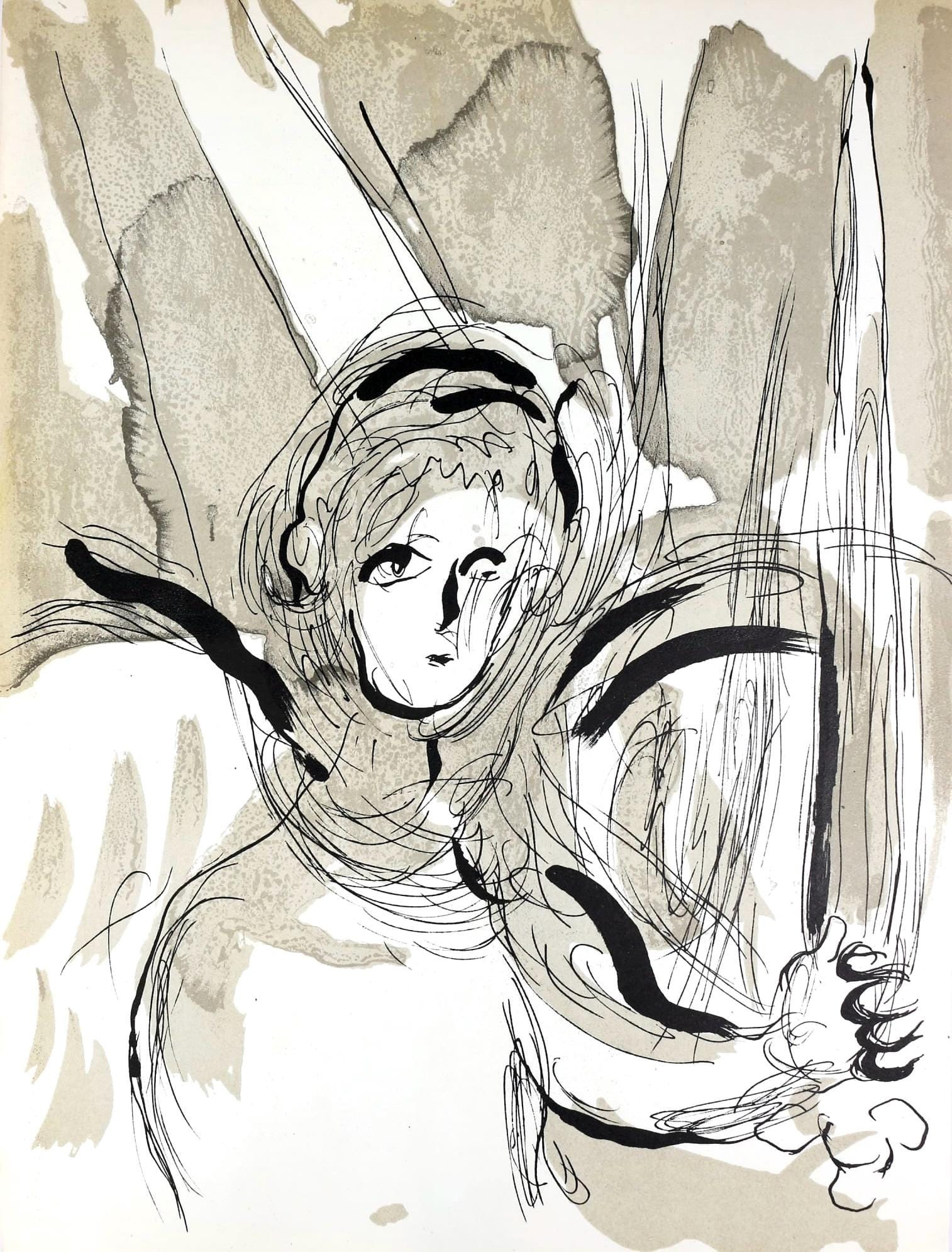 Marc Chagall, L'ange a l'epee (Mourlot 117-46; Cramer 25), Dessins Pour La Bible, Verve, Revue,: Lithograph on velin des Papeteries du Marais paper. Paper Size: 14 x 10.25 inches. Inscription: Unsigned and unnumbered, as issued. Catalogue raisonne references: Cain, Julien, and Fernand Mourlot. Ch